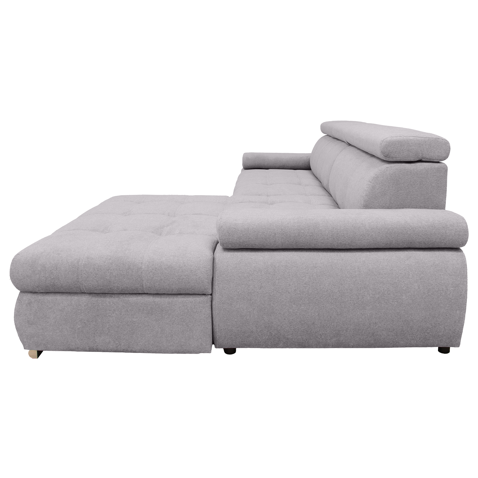 Ecksofa - silver - Liegefunktion und Staukasten - Ottomane rechts