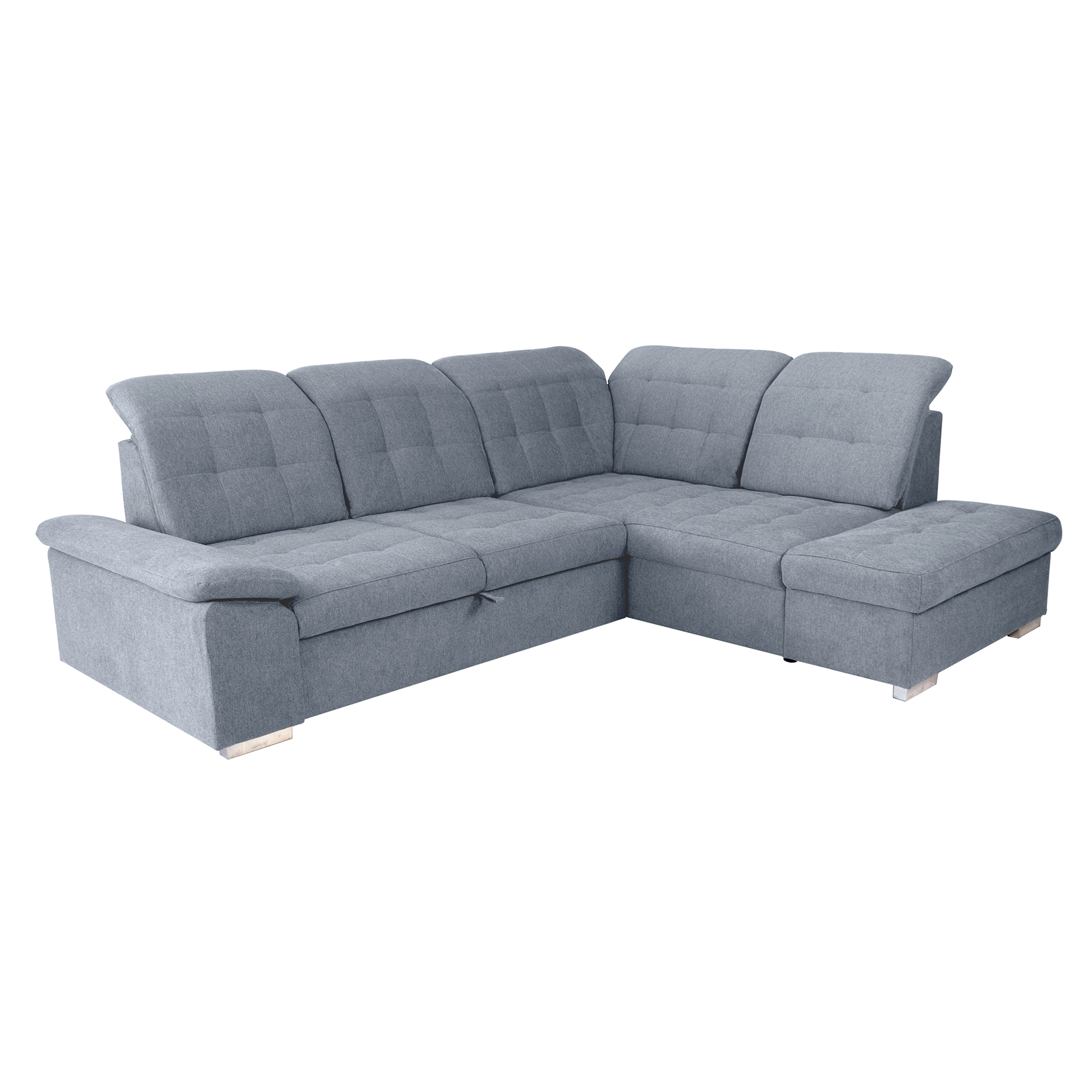 Ecksofa - silver - Liegefunktion und Staukasten - Ottomane rechts