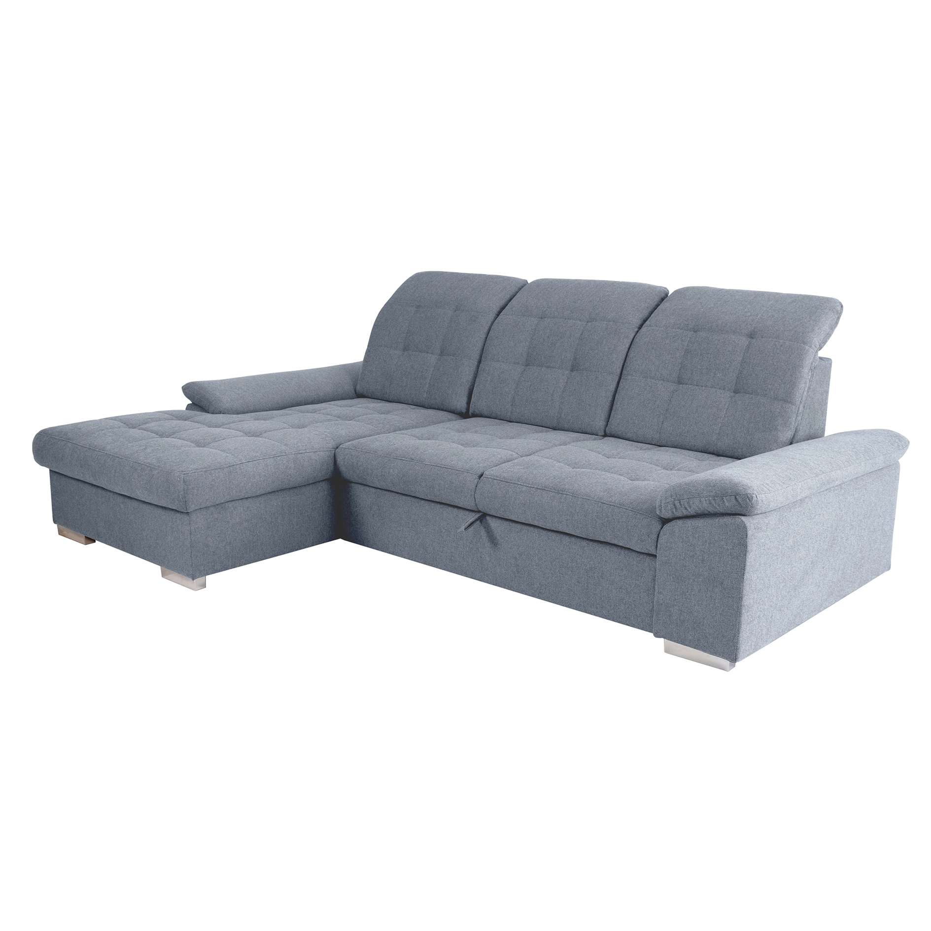 Ecksofa - silver - Liegefunktion und Staukasten - Recamiere links