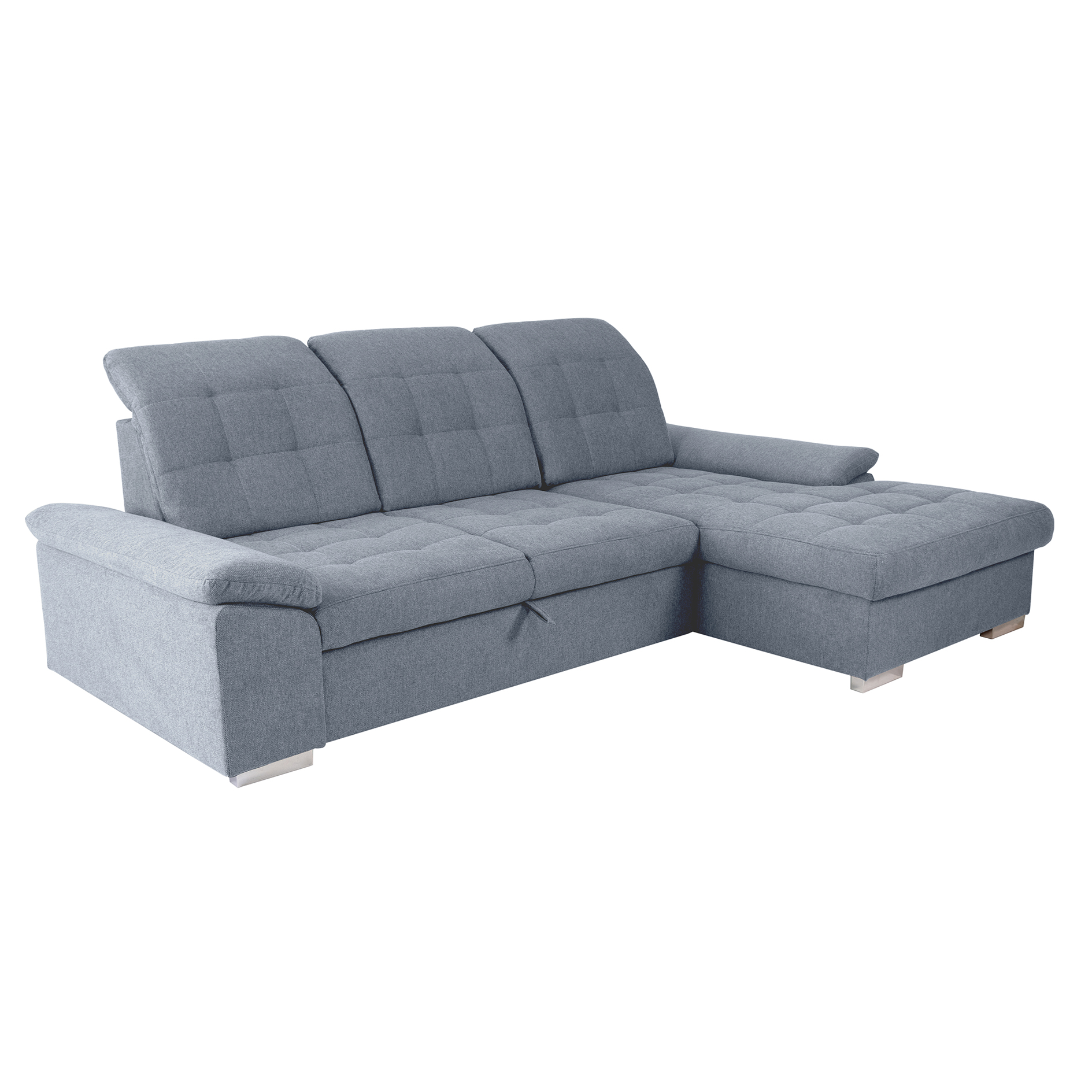 Ecksofa - silver - Liegefunktion und Staukasten - Recamiere rechts