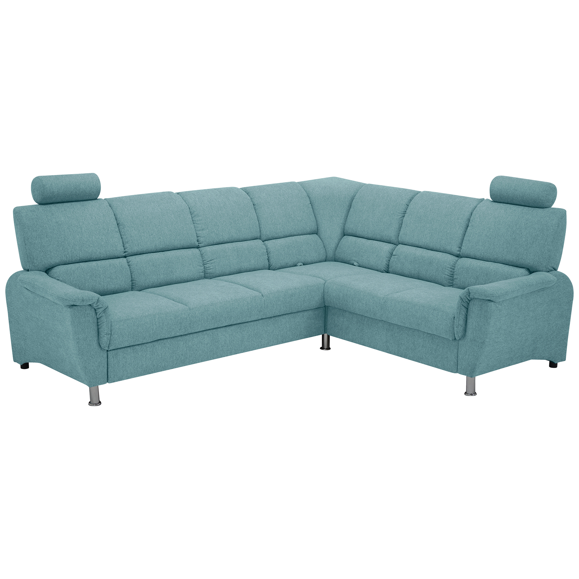 Ecksofa - stahlblau - Liegefunktion und Staukasten - 2-Sitzer rechts