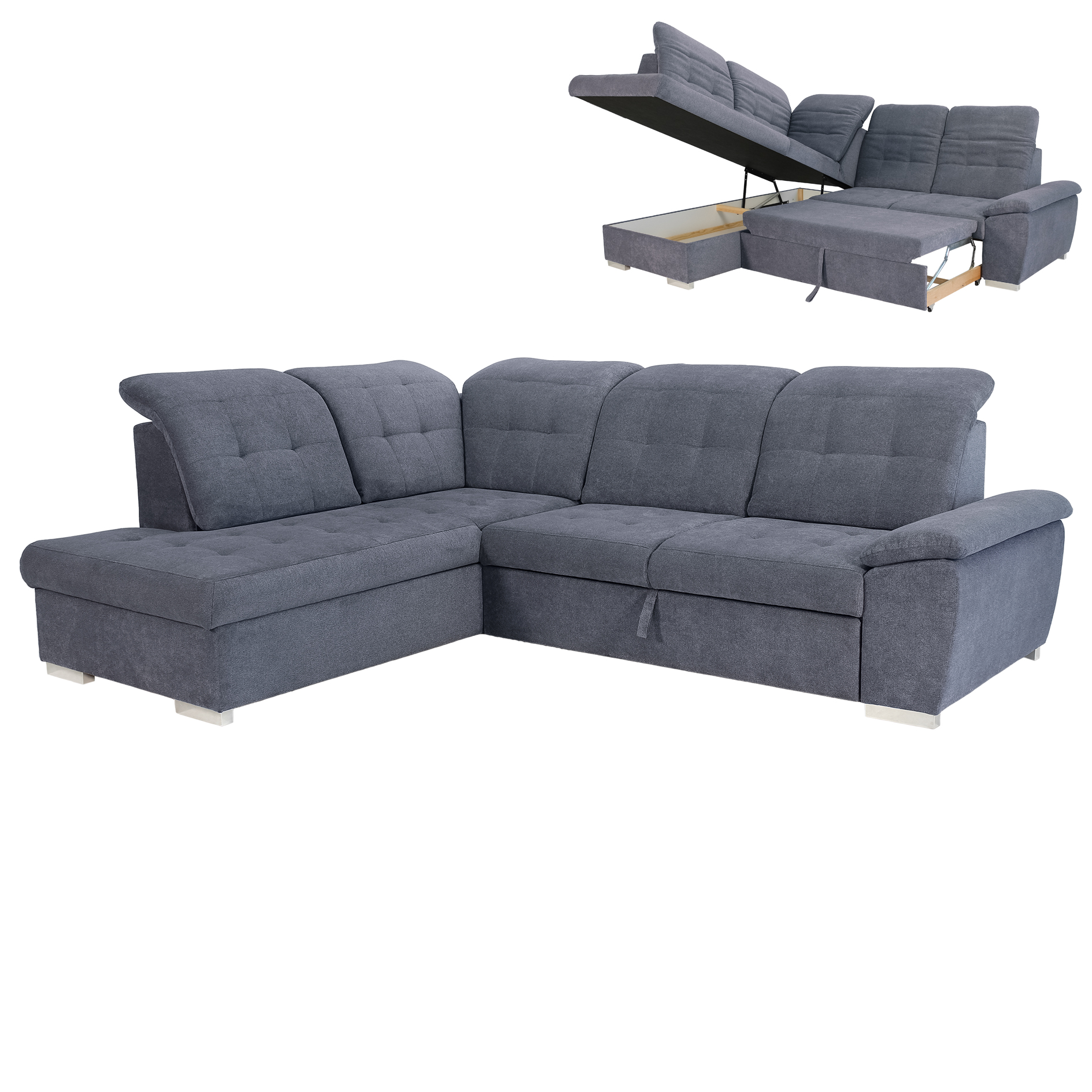 Ecksofa - steel - Liegefunktion - Recamiere links