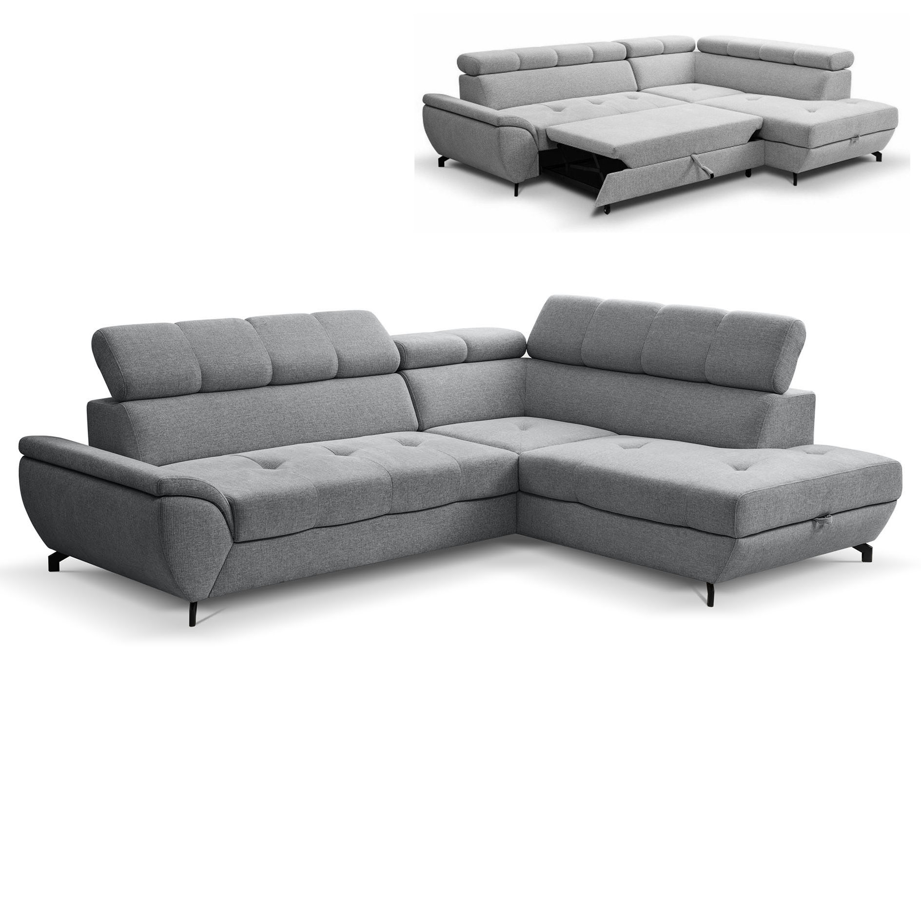 Ecksofa - steel - Liegefunktion - Staukasten - Ottomane links