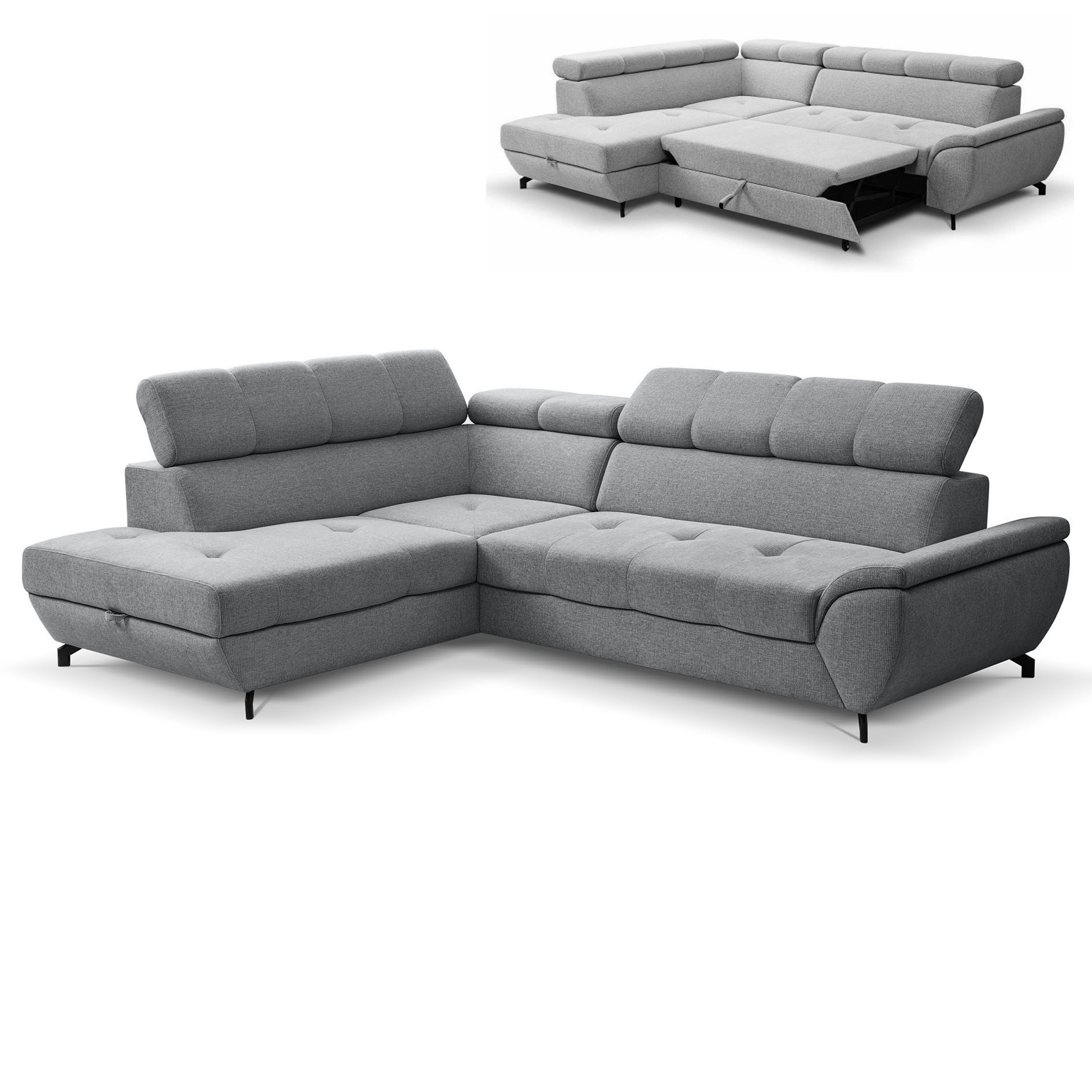 Ecksofa - steel - Liegefunktion - Staukasten - Ottomane rechts