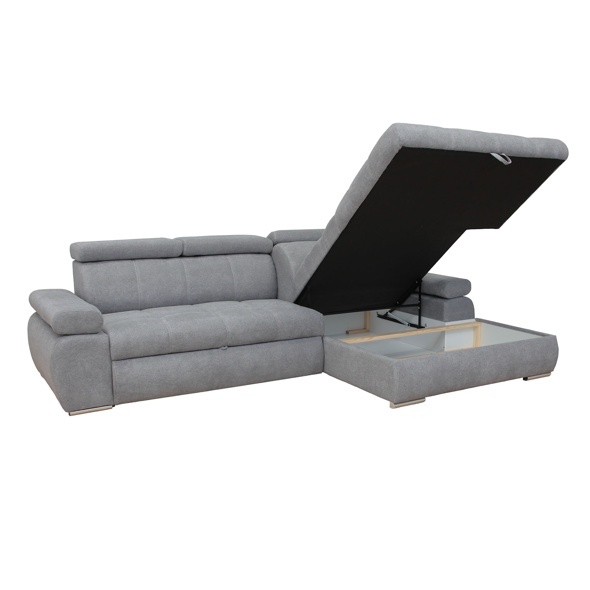 Ecksofa - steel - Liegefunktion und Staukasten - Ottomane rechts
