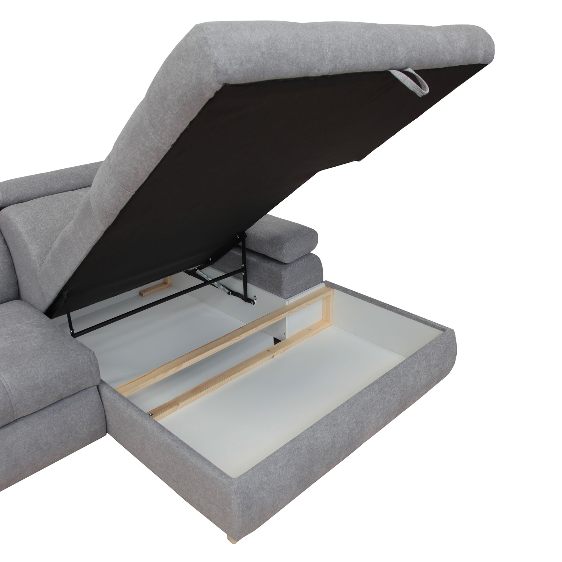 Ecksofa - steel - Liegefunktion und Staukasten - Ottomane rechts