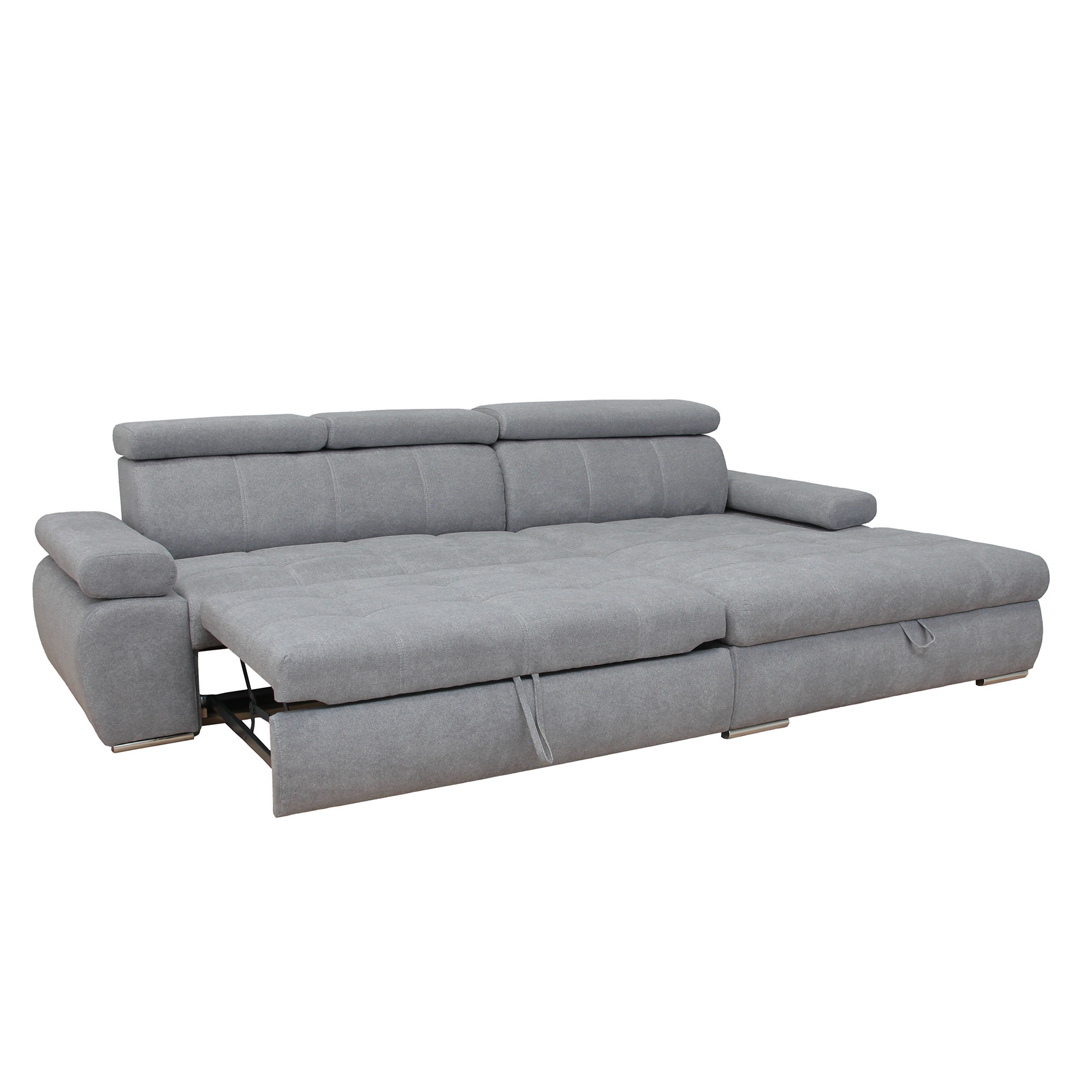 Ecksofa - steel - Liegefunktion und Staukasten - Ottomane rechts