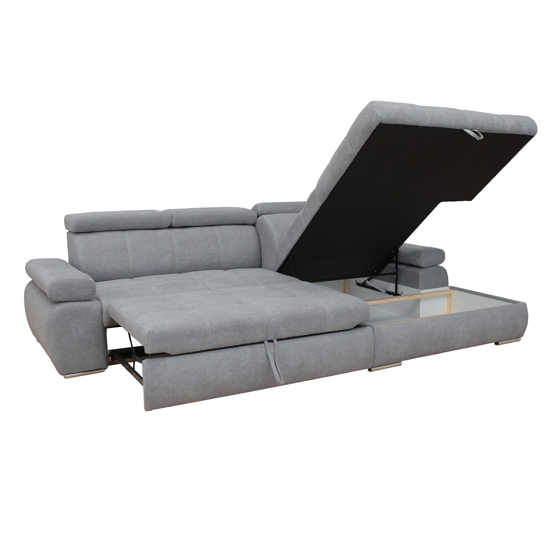Ecksofa - steel - Liegefunktion und Staukasten - Ottomane rechts