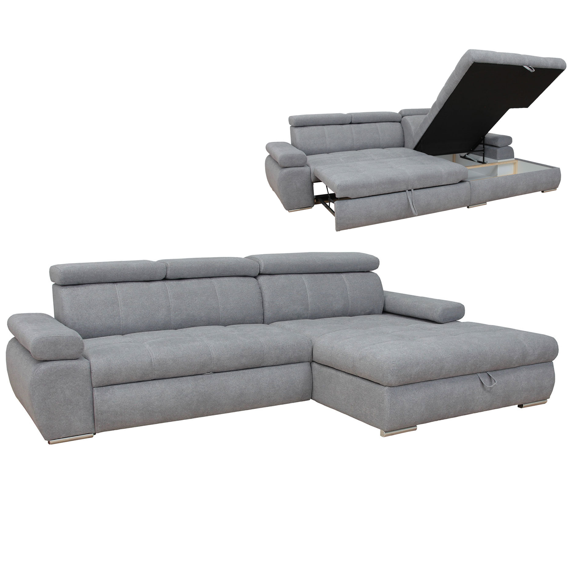 Ecksofa - steel - Liegefunktion und Staukasten - Ottomane rechts