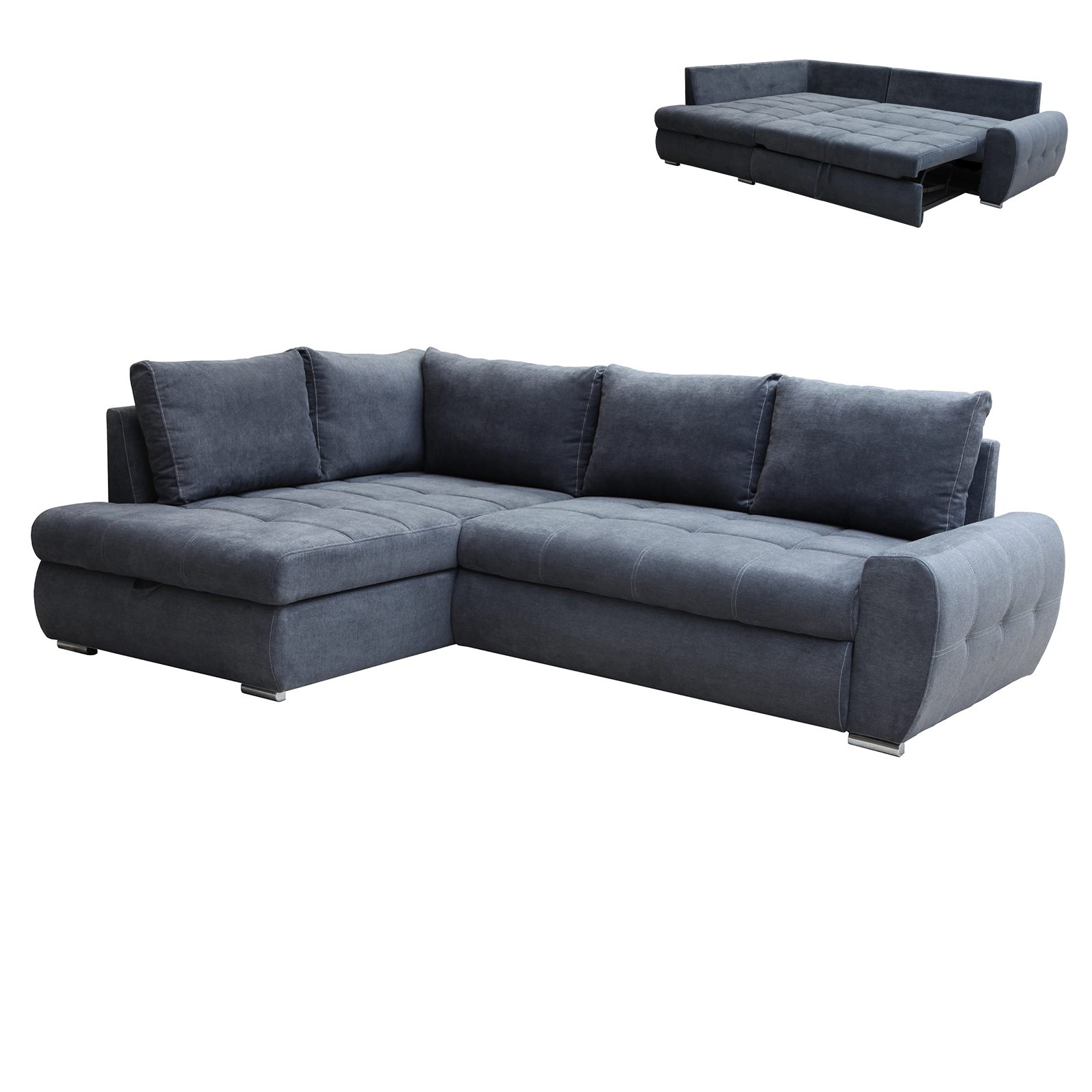 Ecksofa - steel - mit Liegefunktion und Staukasten - Recamiere links