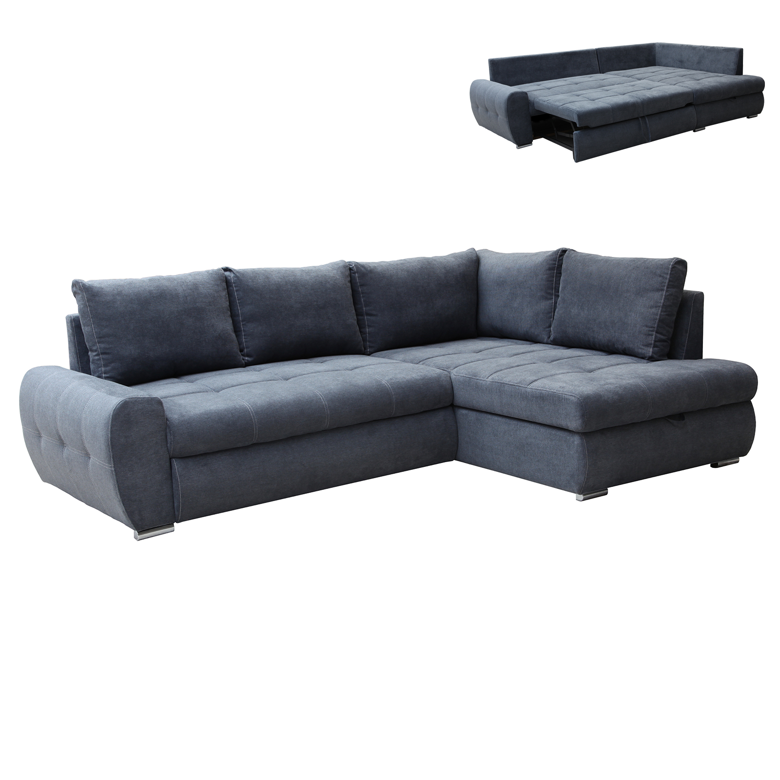 Ecksofa - steel - mit Liegefunktion und Staukasten - Recamiere rechts