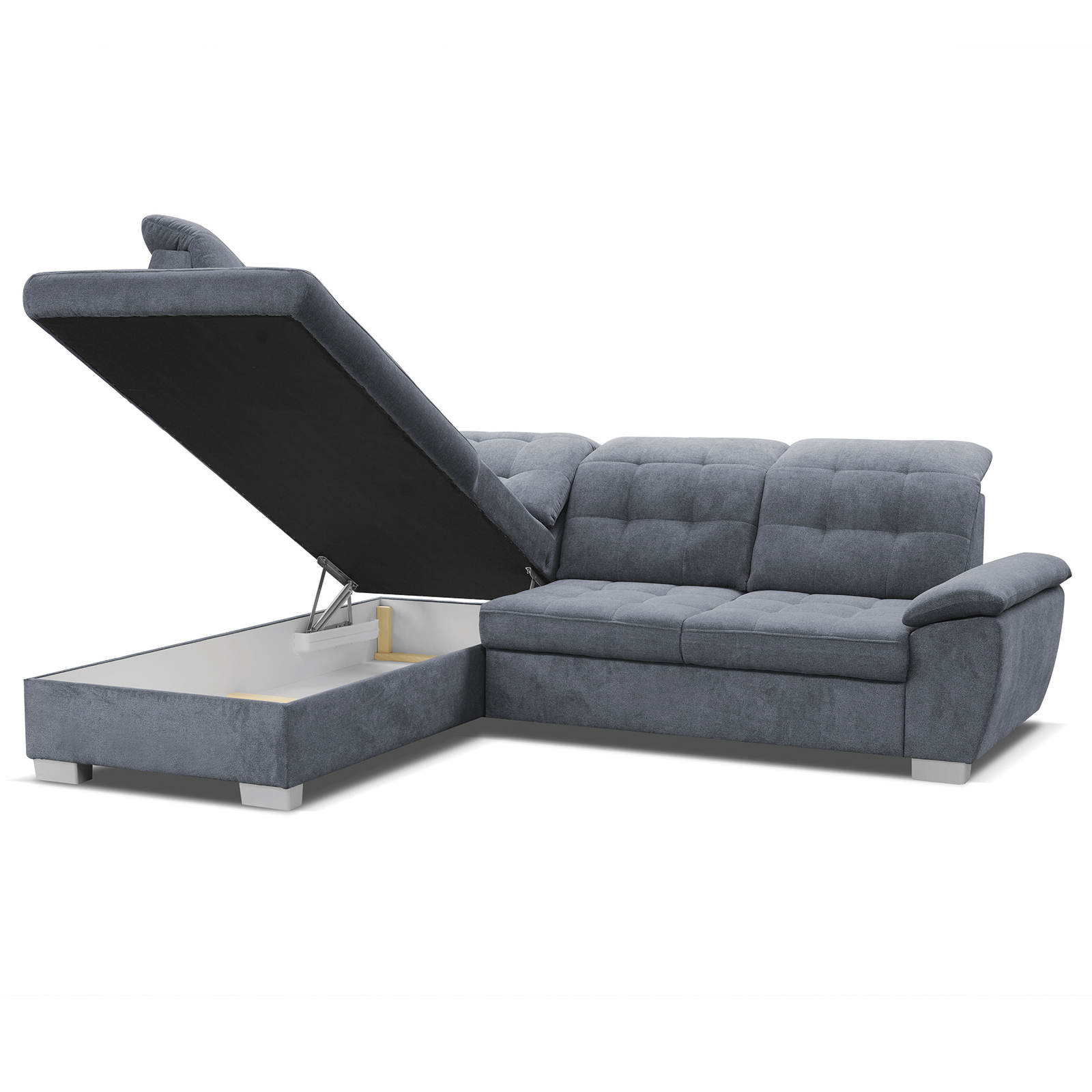 Ecksofa - steel - Staukasten - Ottomane links