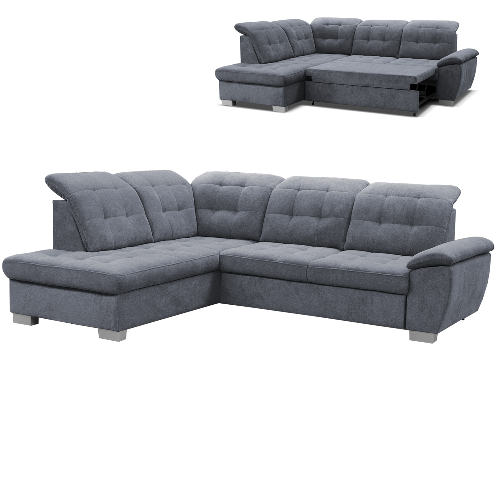 Ecksofa - steel - Staukasten - Ottomane links