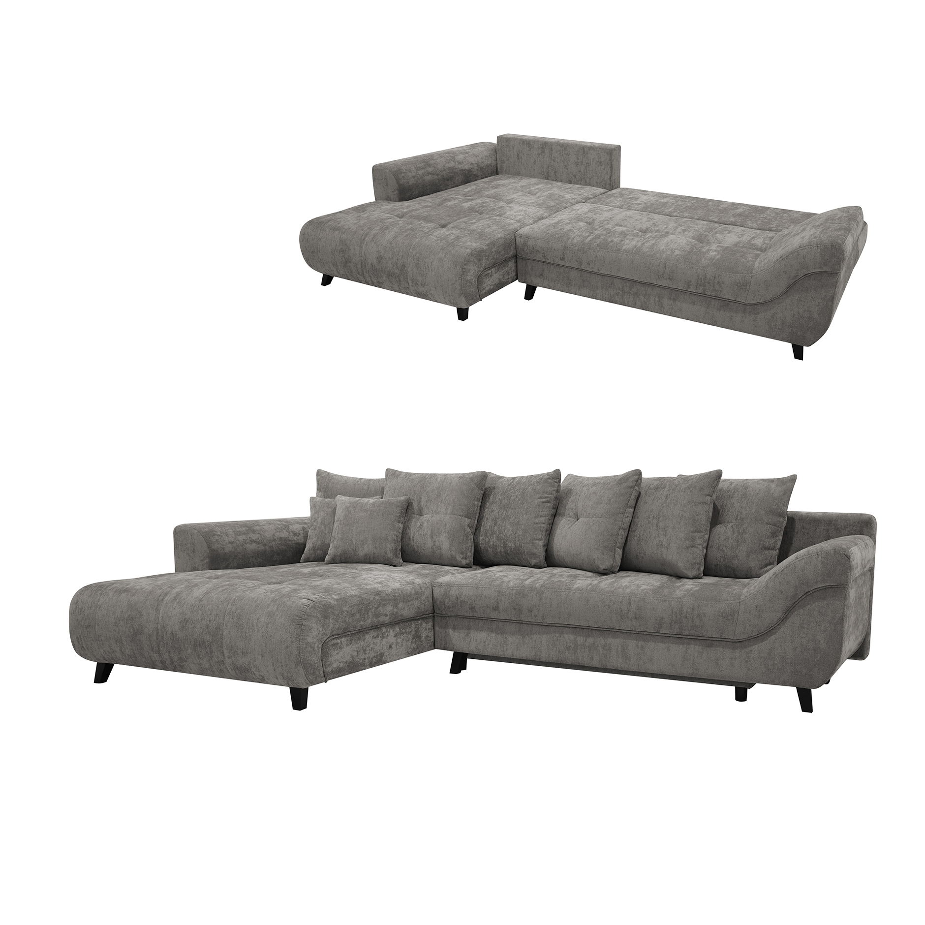 Ecksofa - stone - Chenille - Staukasten - Recamiere links