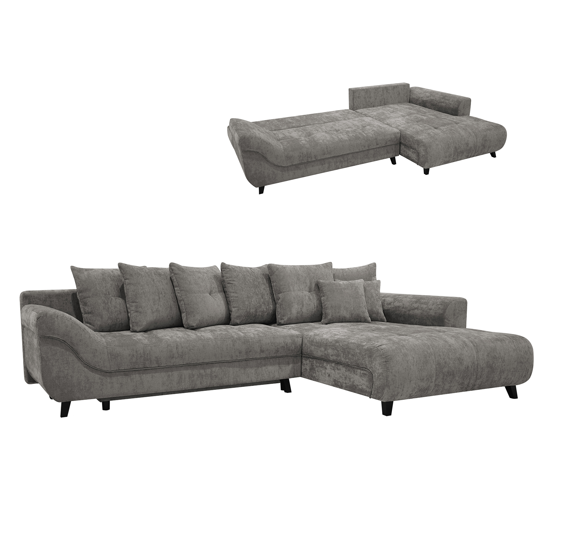 Ecksofa - stone - Chenille - Staukasten - Recamiere rechts