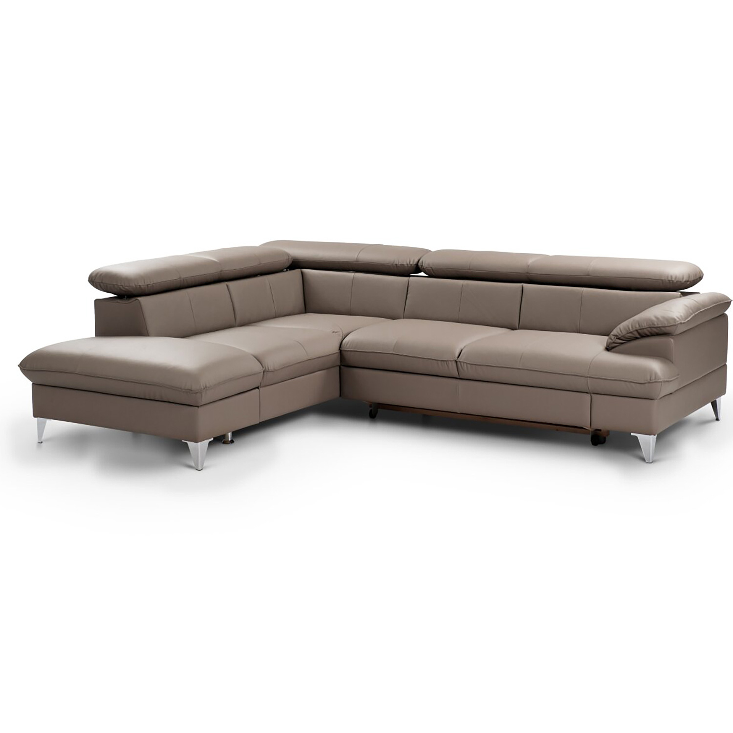 Ecksofa - stone - Leder - mit Liegefunktion und Staukasten - Recamiere links