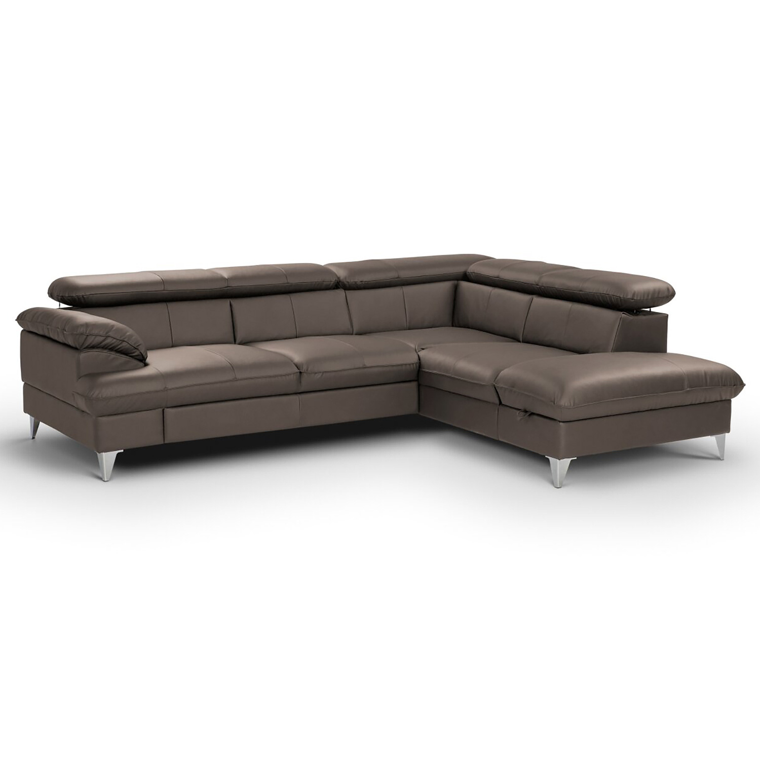 Ecksofa - stone - Leder - mit Liegefunktion und Staukasten - Recamiere rechts
