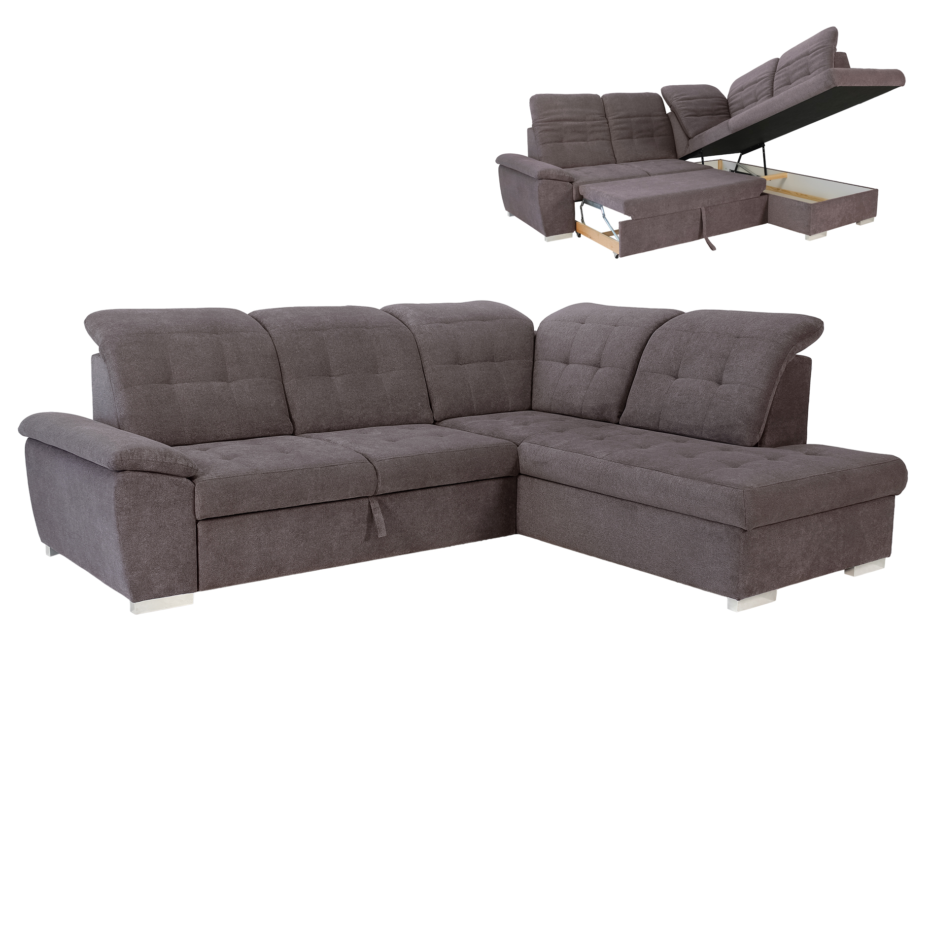 Ecksofa - stone - Liegefunktion - Recamiere rechts