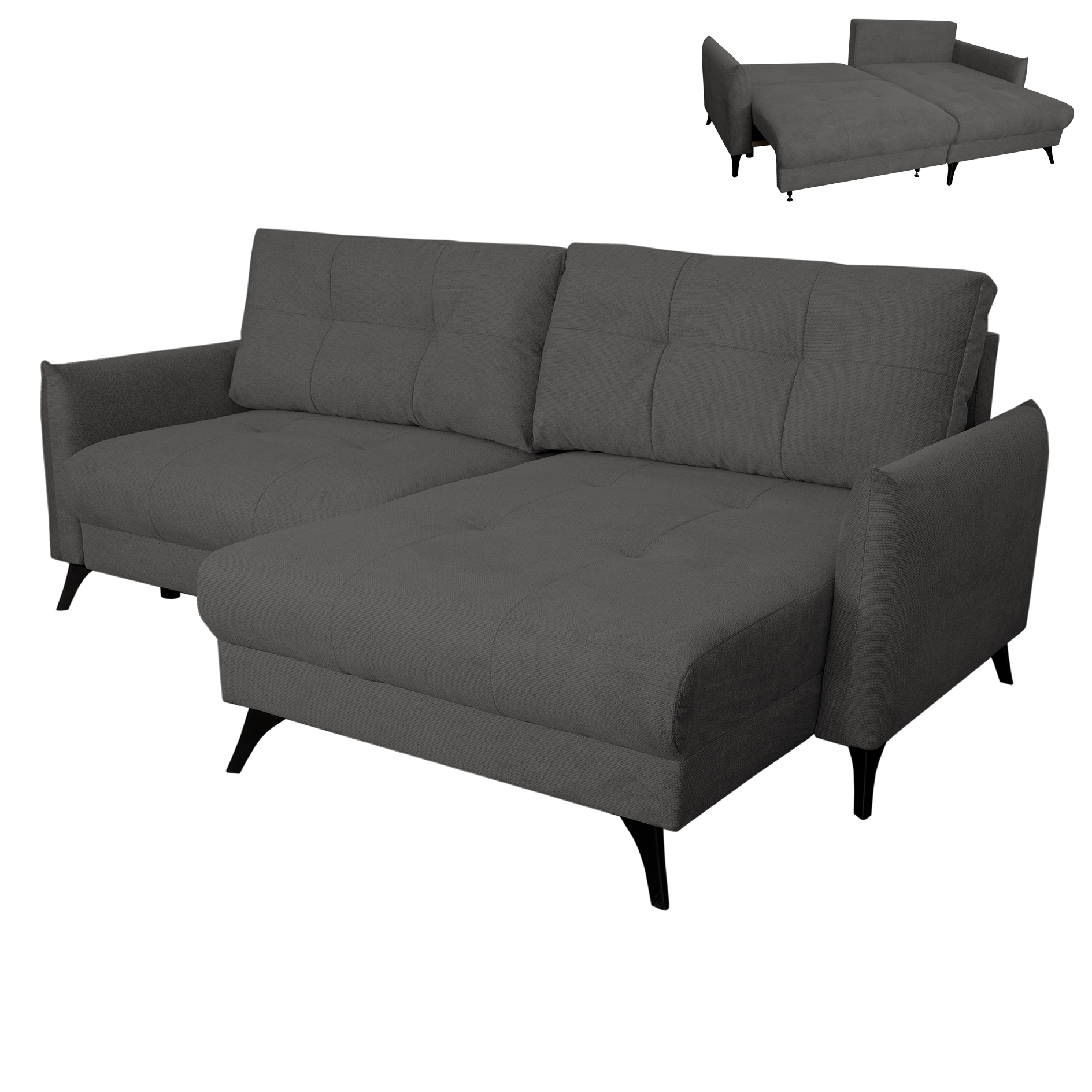 Ecksofa - stone - Liegefunktion - Staukasten - beidseitig montierbar