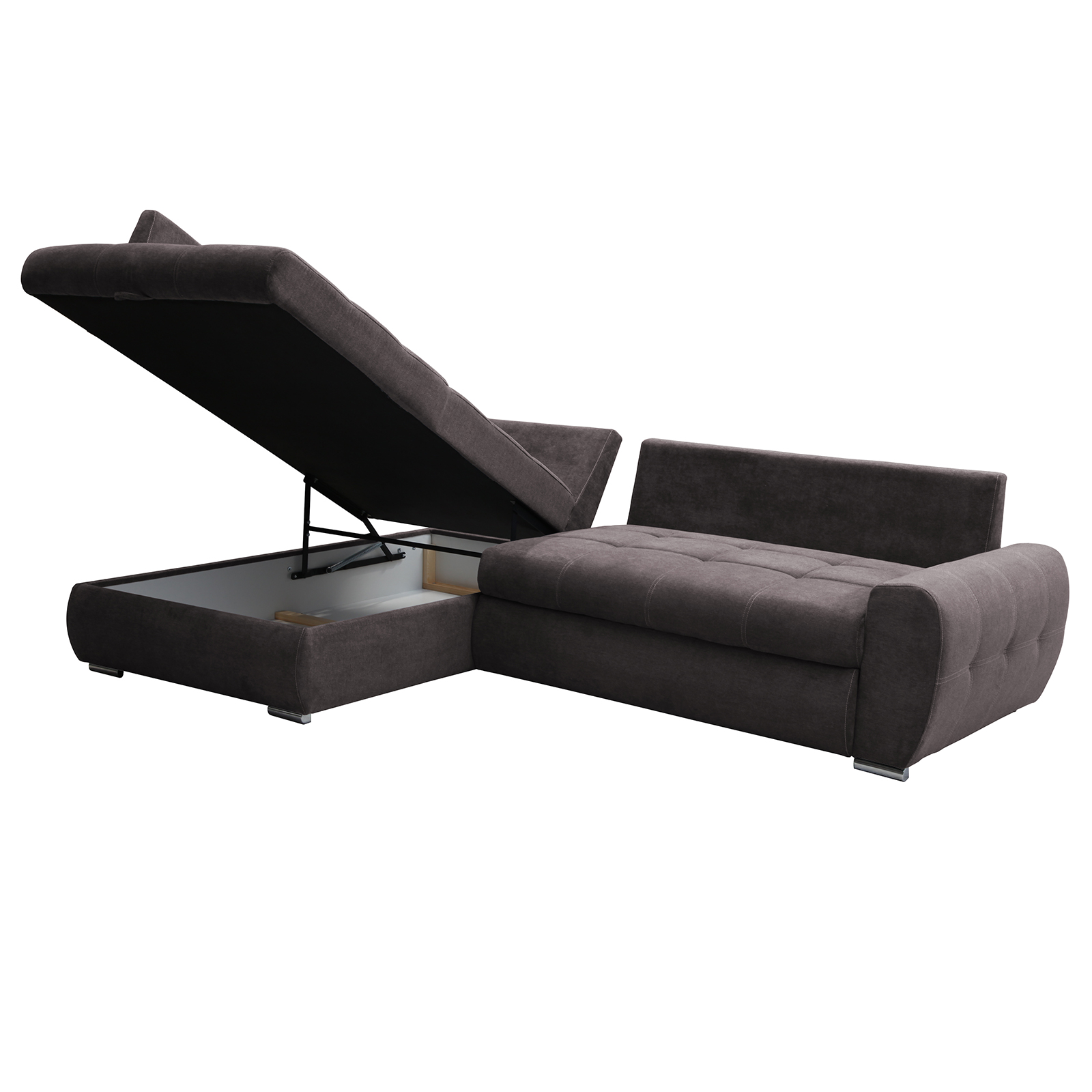 Ecksofa - stone - mit Liegefunktion und Staukasten - Recamiere links
