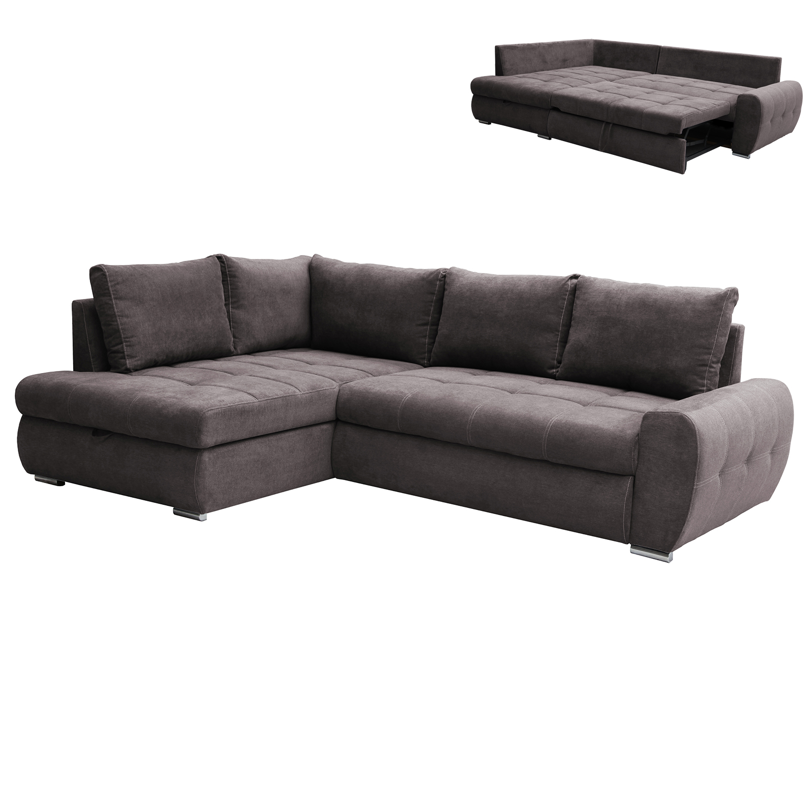 Ecksofa - stone - mit Liegefunktion und Staukasten - Recamiere links