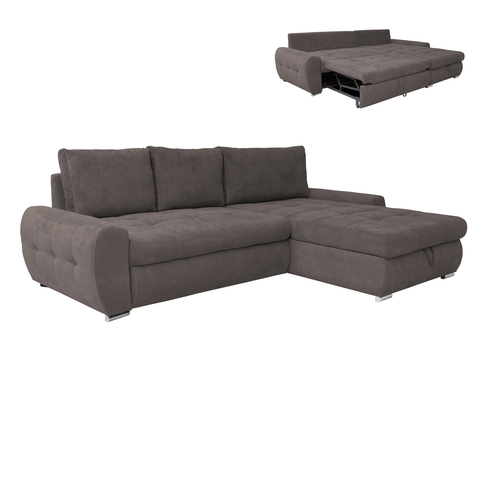 Ecksofa - stone - mit Liegefunktion und Staukasten