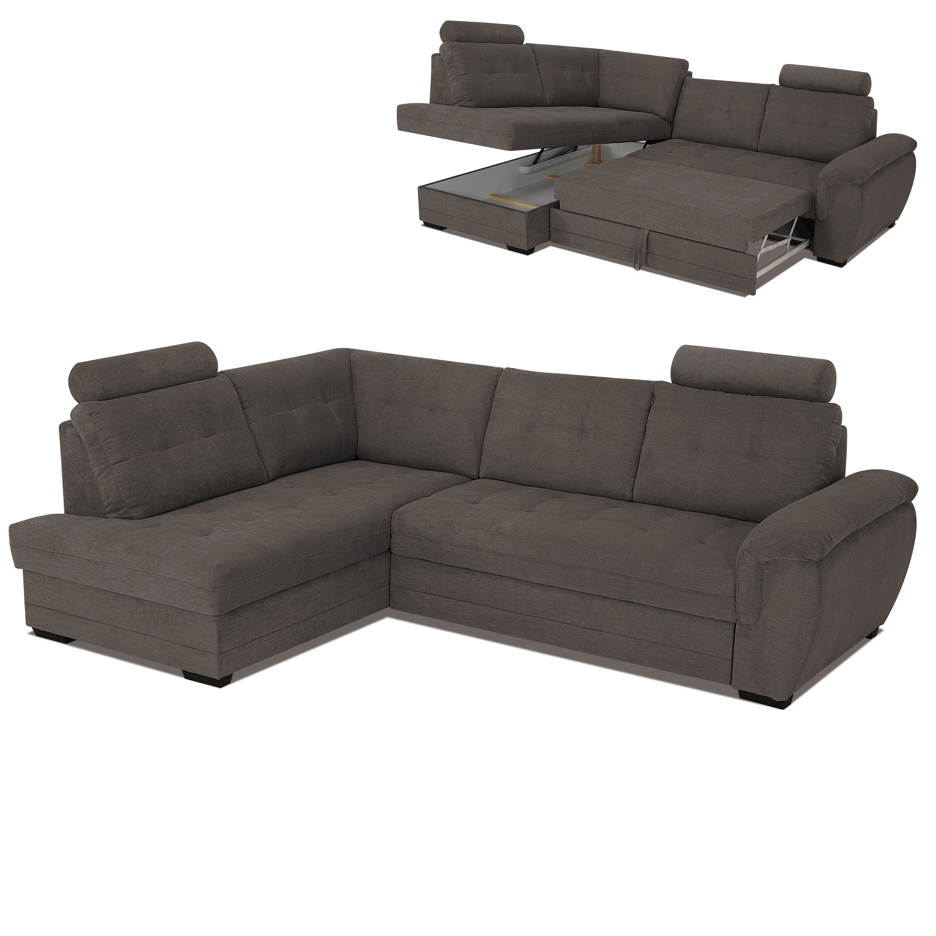 Ecksofa - stone - Velours - Liegefunktion - Staukasten links