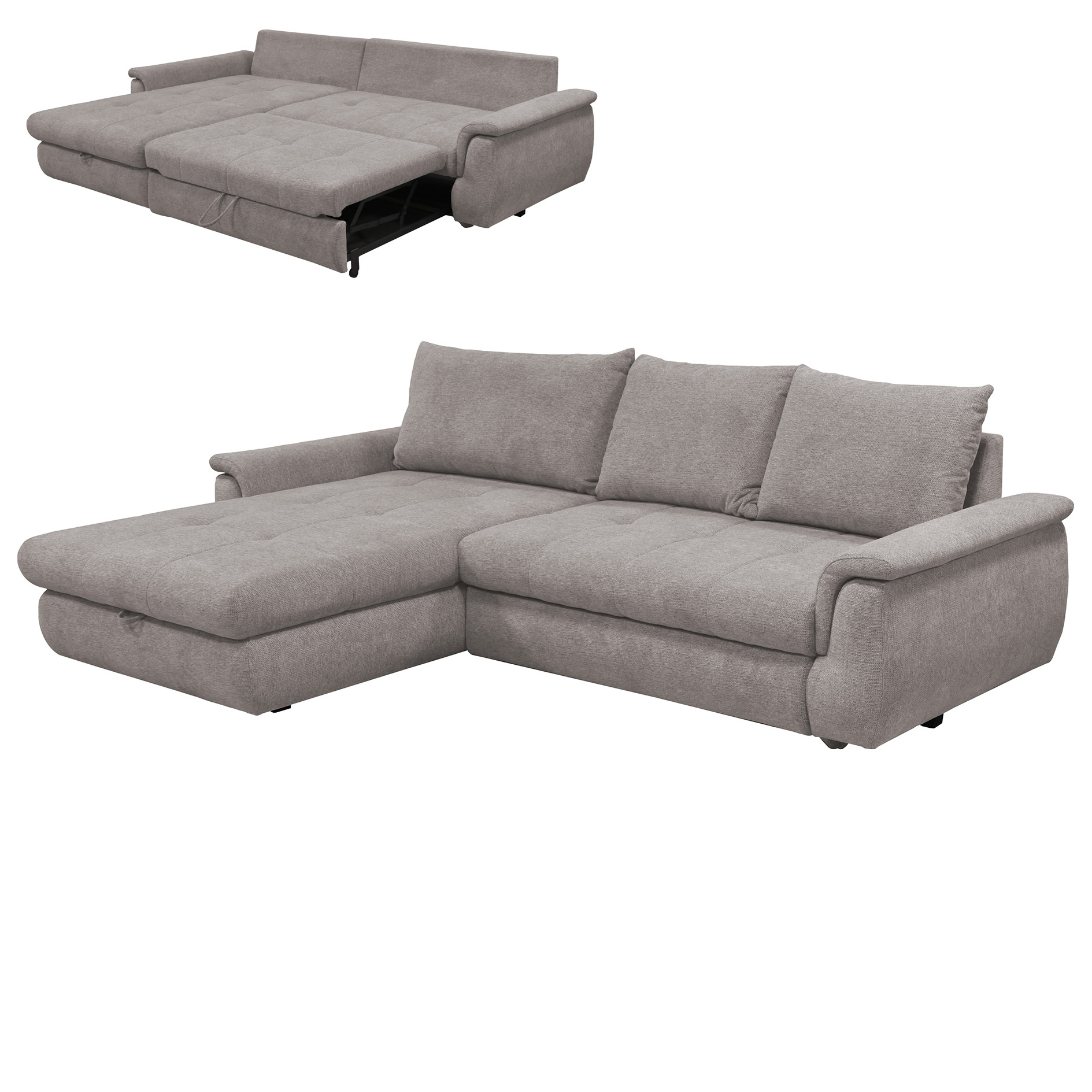Ecksofa - taupe - mit Liegefunktion - Staukasten links