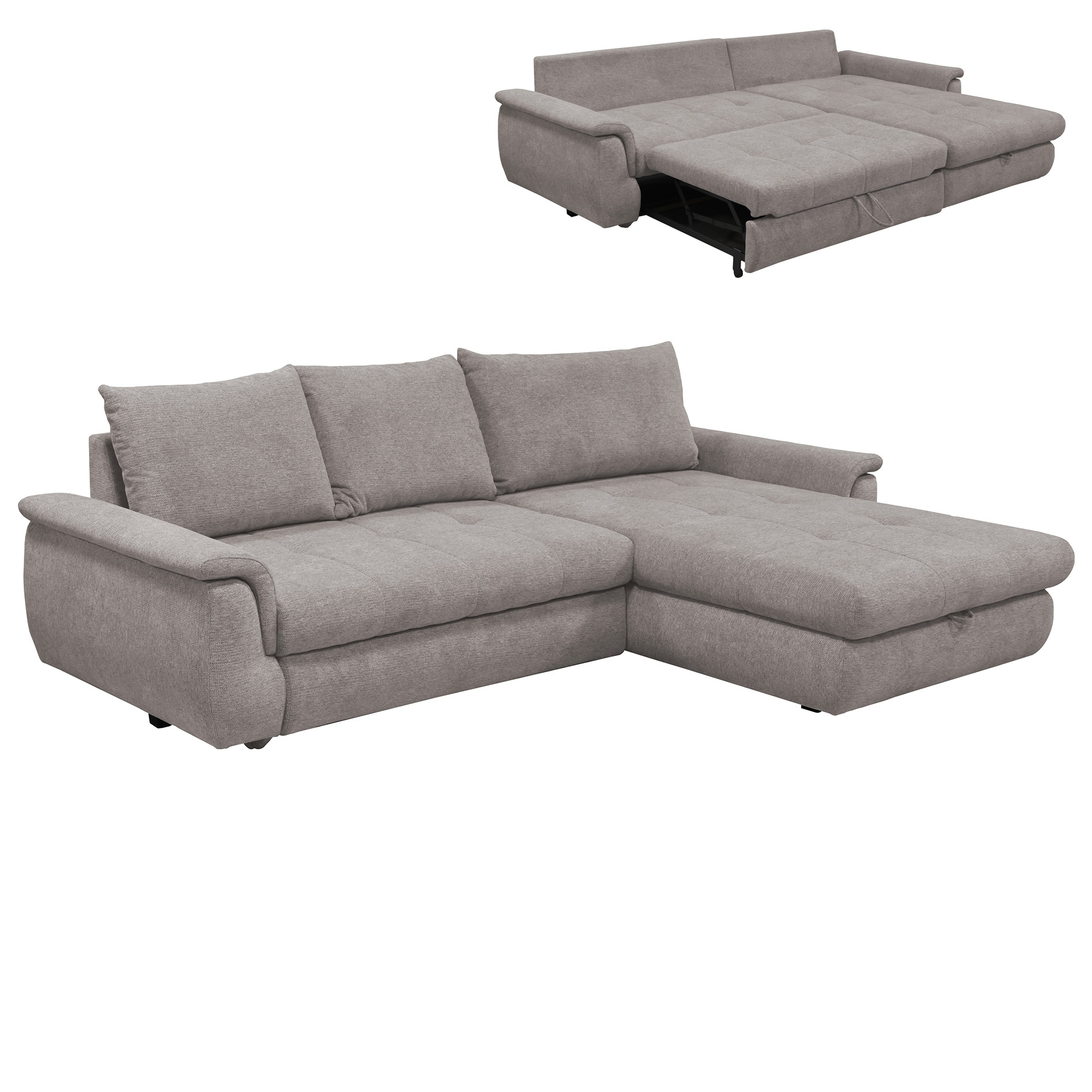 Ecksofa - taupe - mit Liegefunktion - Staukasten rechts