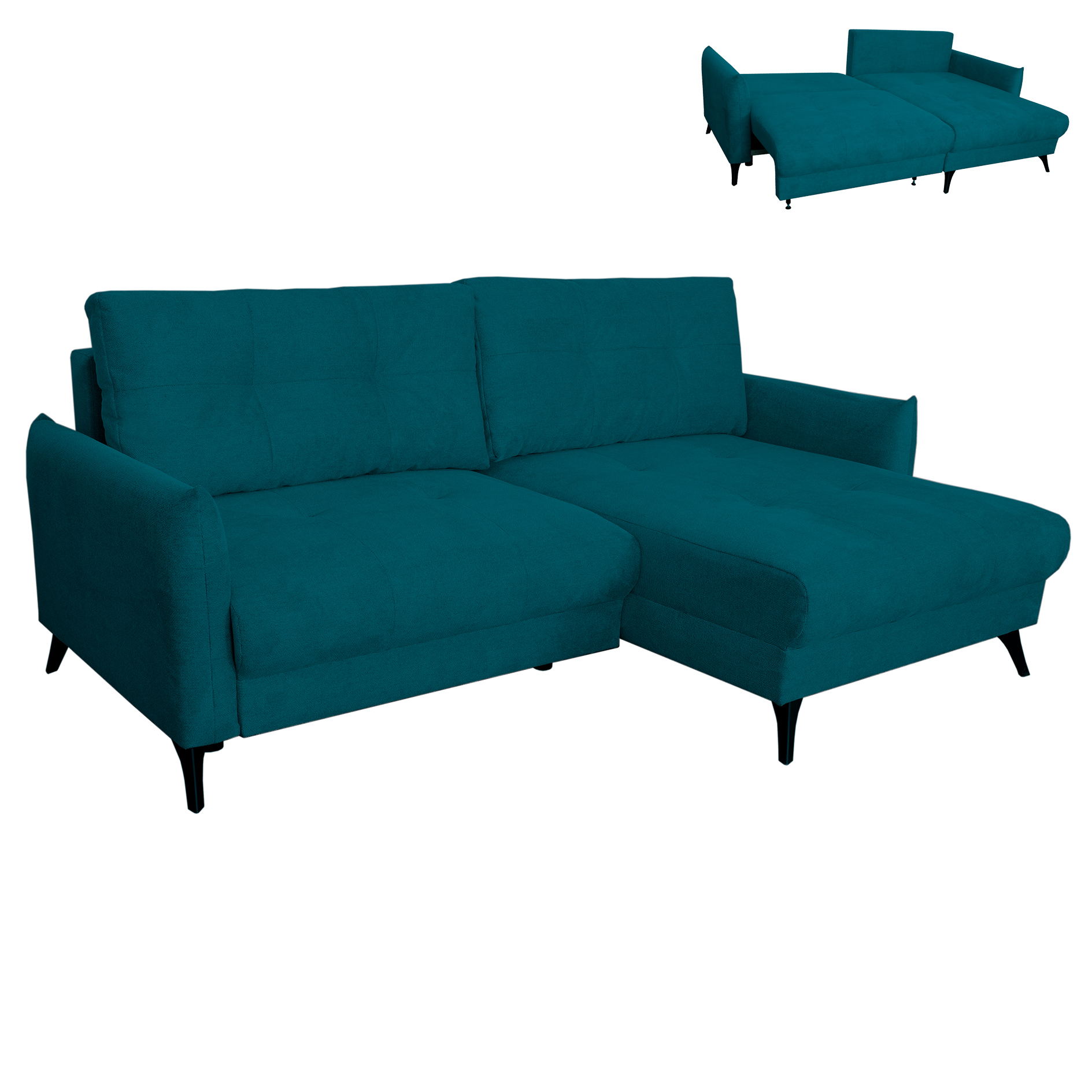 Ecksofa - teal - Liegefunktion - Staukasten - beidseitig montierbar