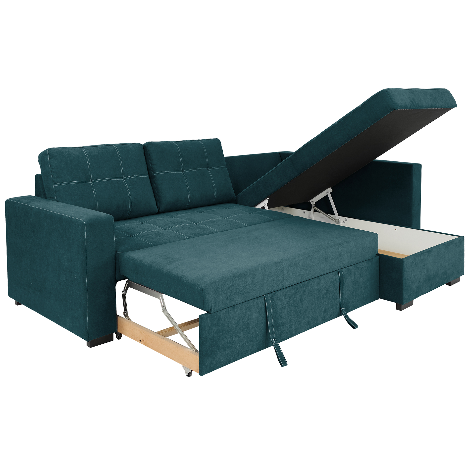 Ecksofa - teal - Liegefunktion - Staukasten - Webstoff