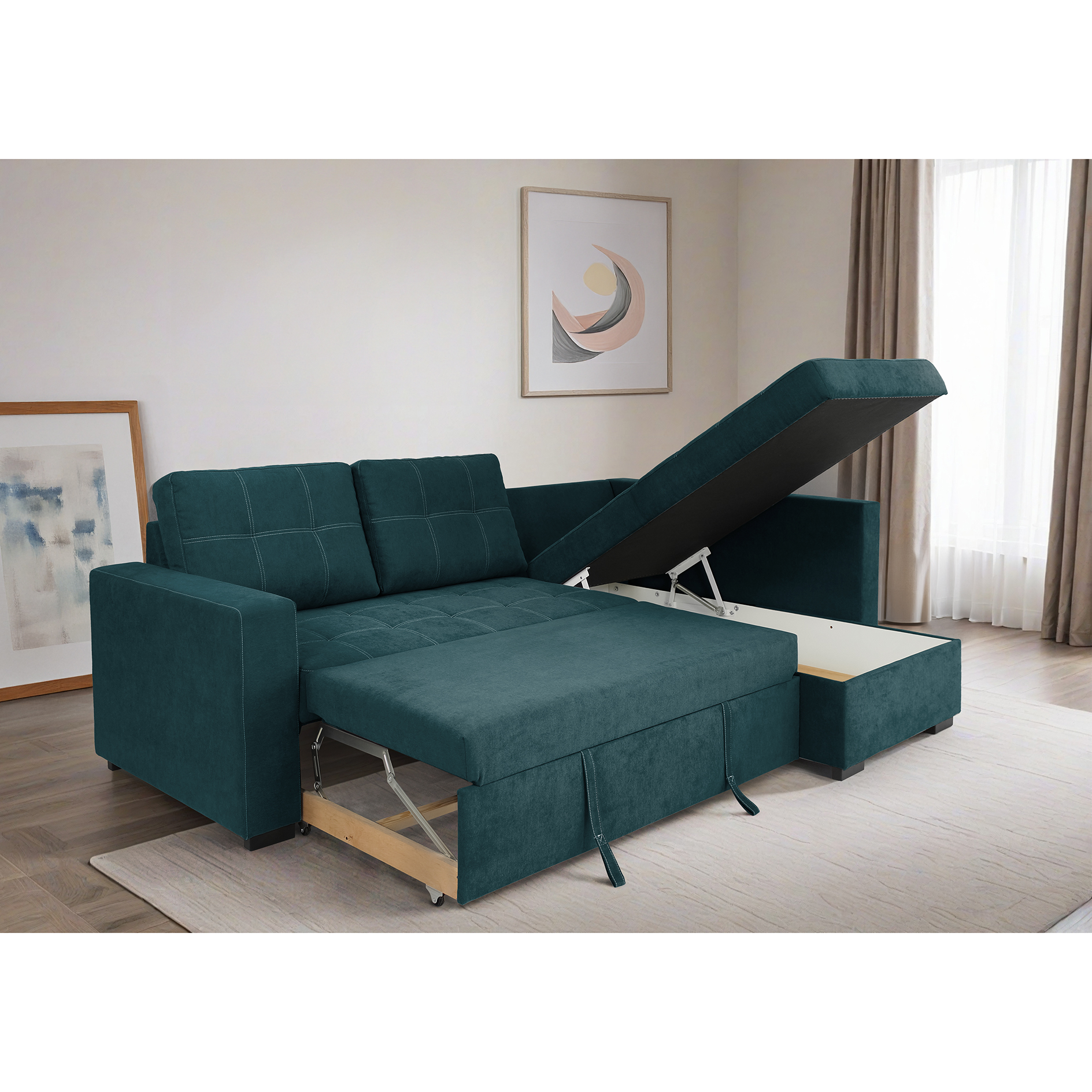 Ecksofa - teal - Liegefunktion - Staukasten - Webstoff