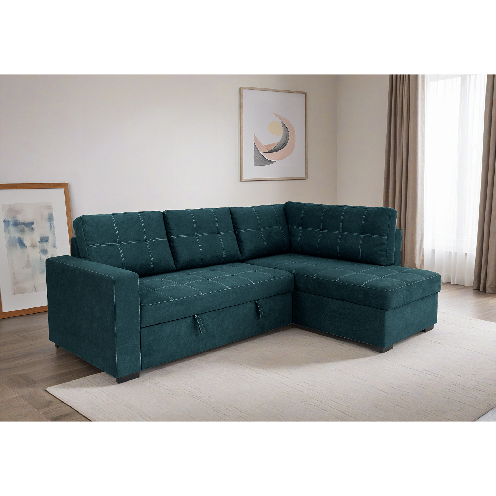 Ecksofa - teal - Liegefunktion - Staukasten - Webstoff