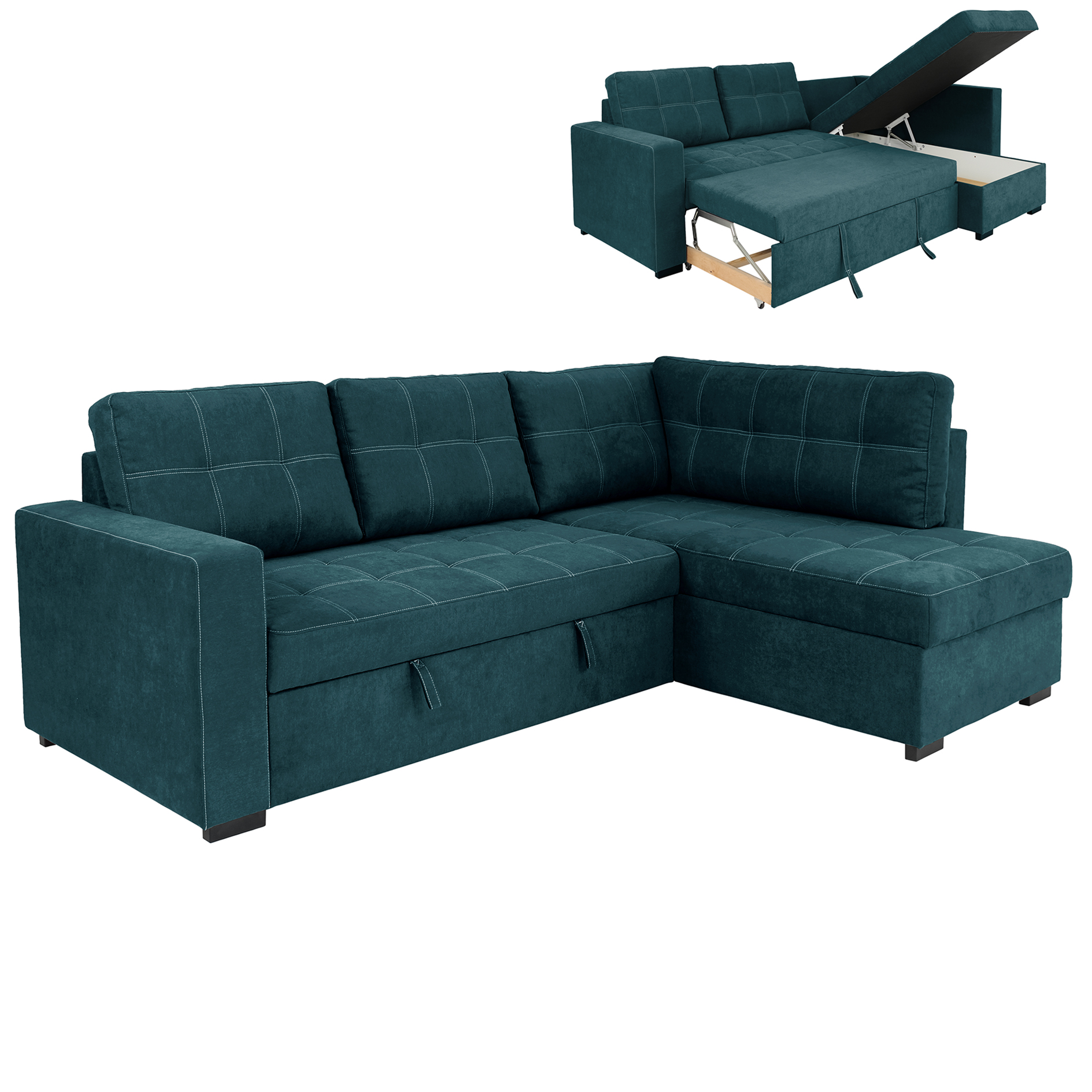 Ecksofa - teal - Liegefunktion - Staukasten - Webstoff