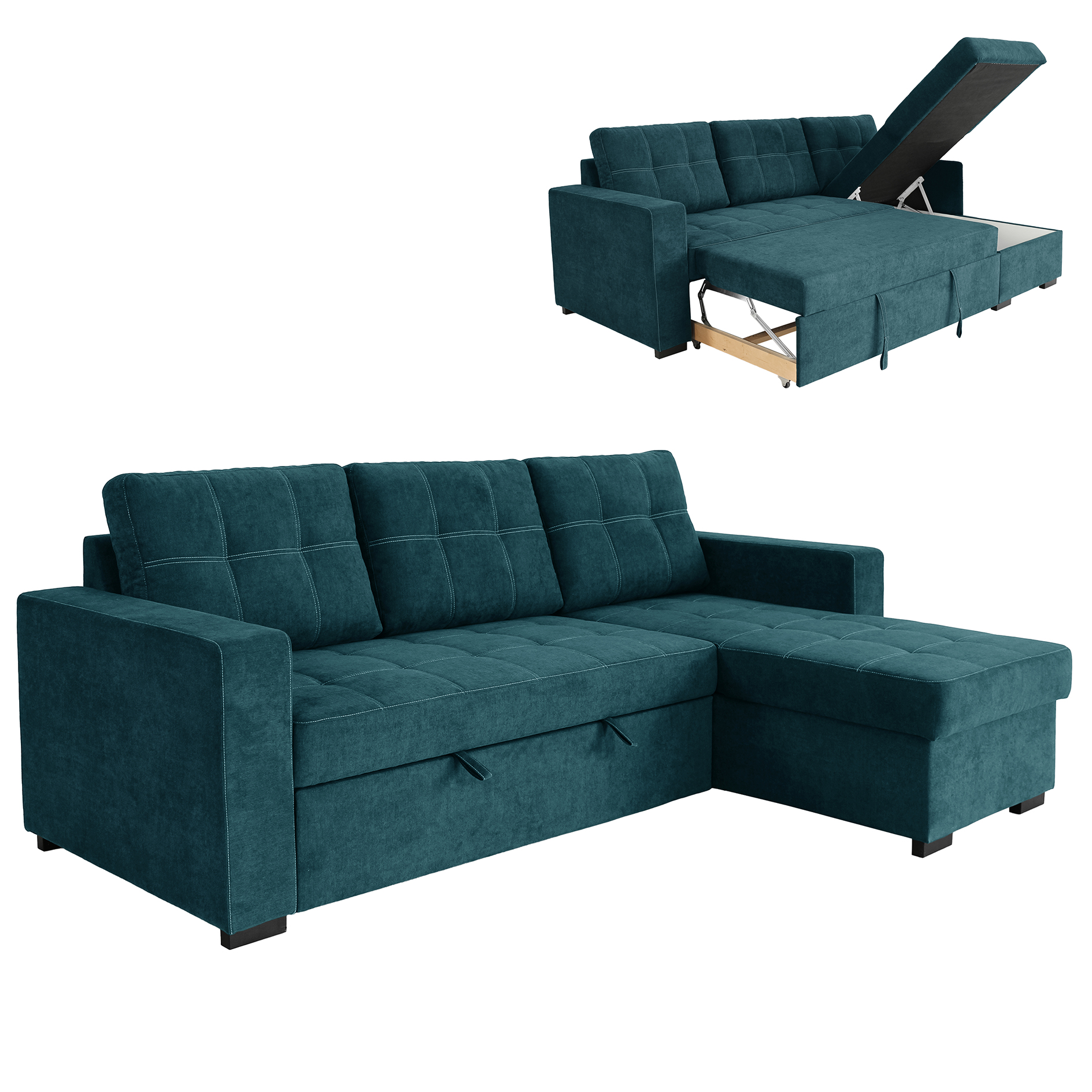 Ecksofa - teal - Liegefunktion und Staukasten