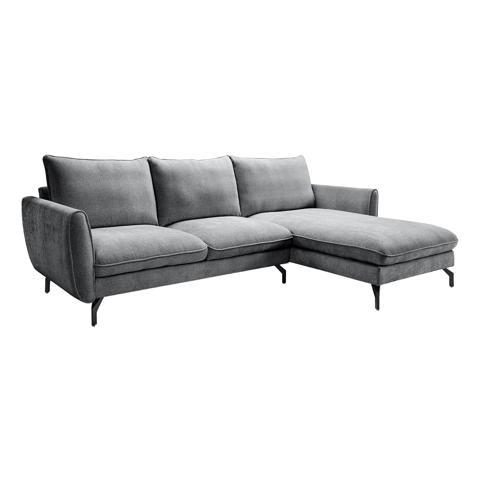 Ecksofa TORONTO - grau - Webstoff - mit Kissen - Recamiere rechts