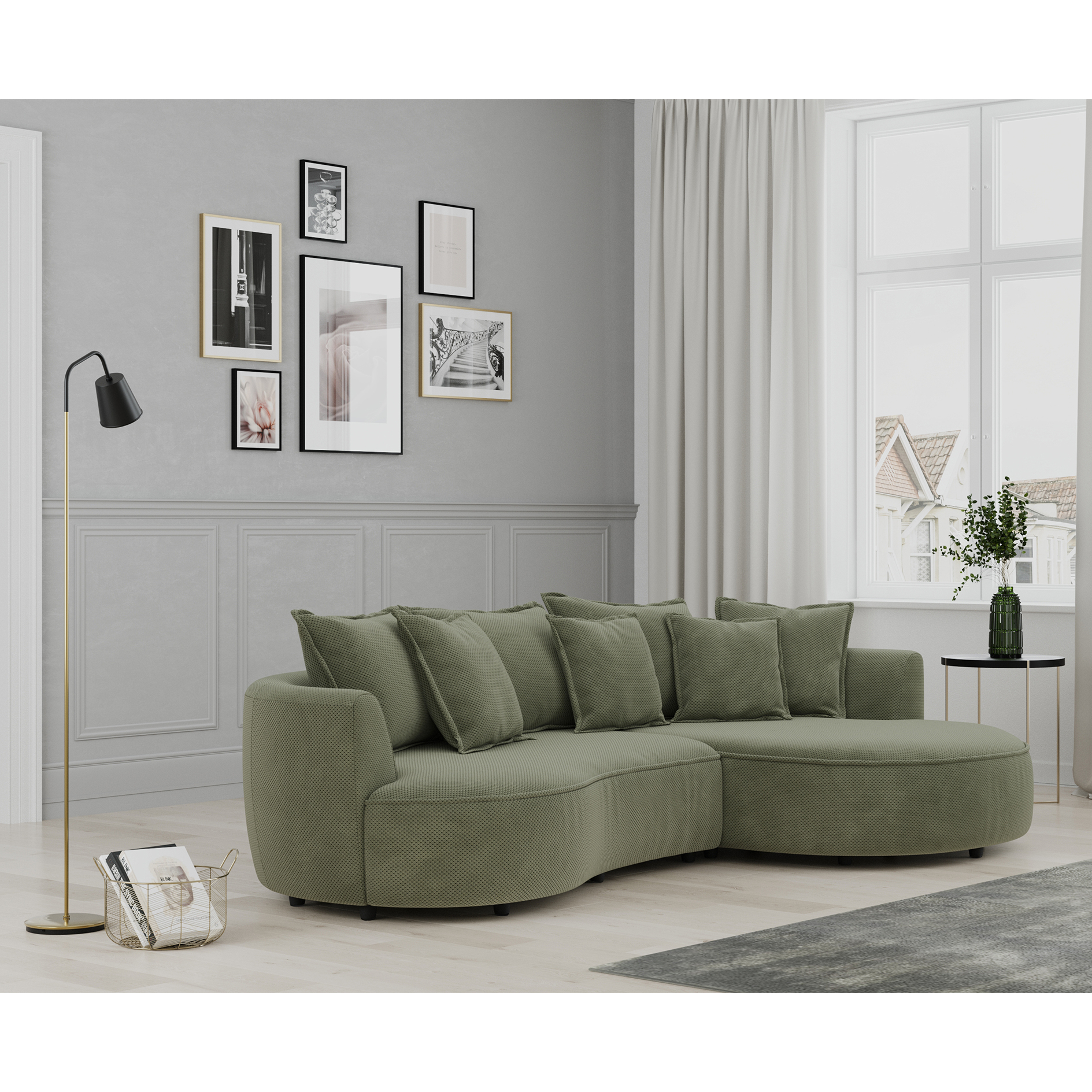 Ecksofa - turtle - Samt - 287 cm - Recamiere rechts