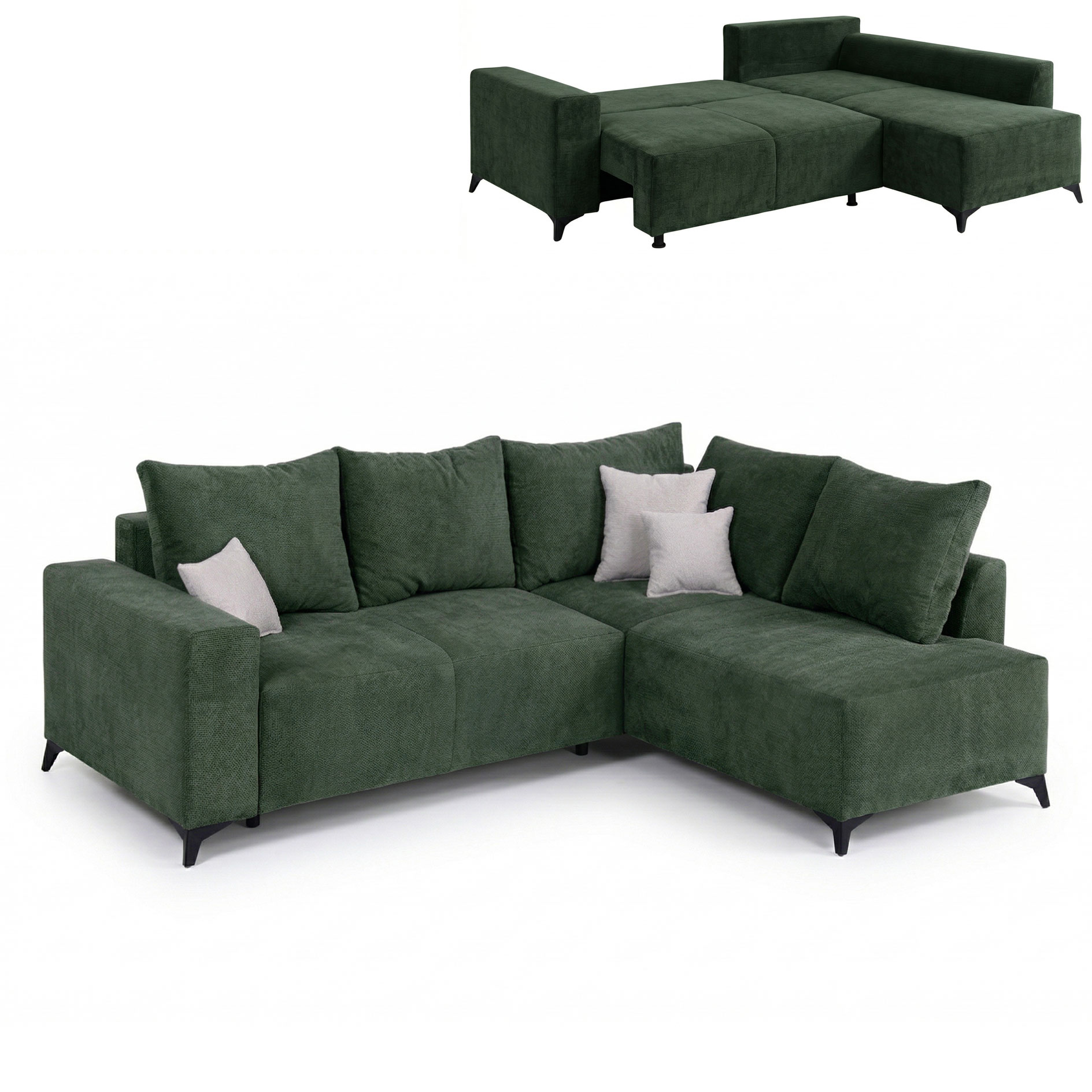 Ecksofa - winter moss - Webstoff - Liegefunktion und Staukasten