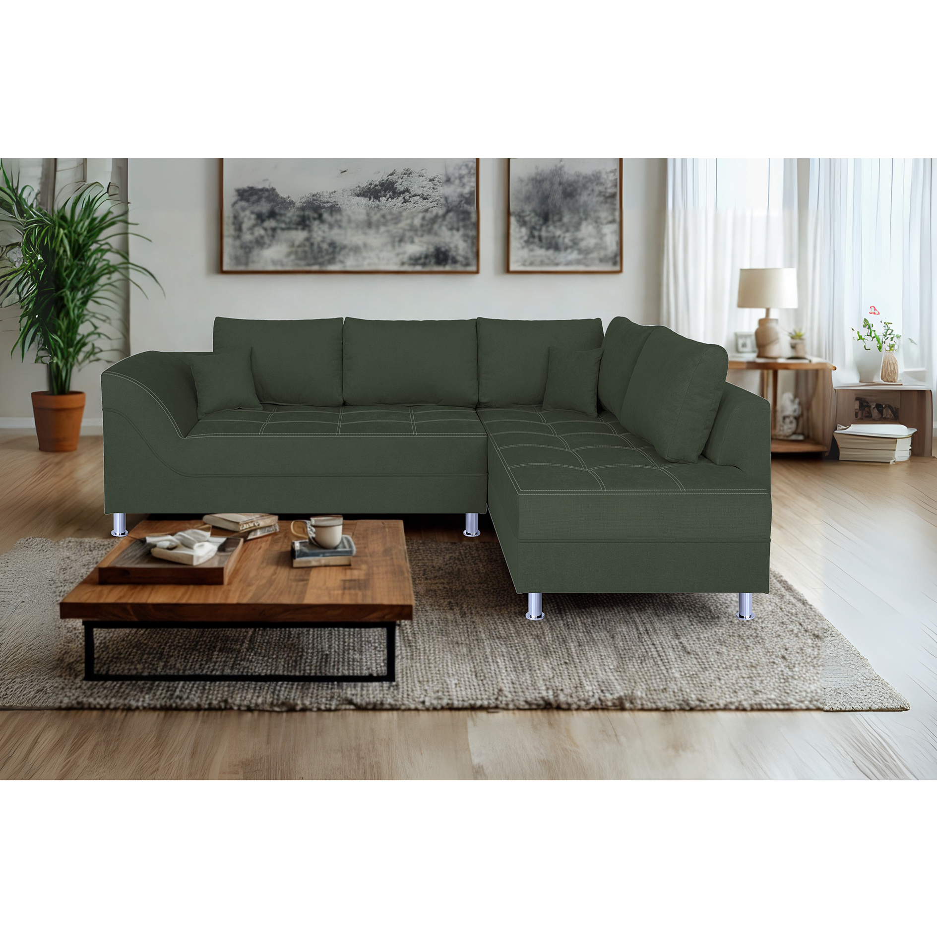 Ecksofa - wintermoos - Federkern - mit Kissen