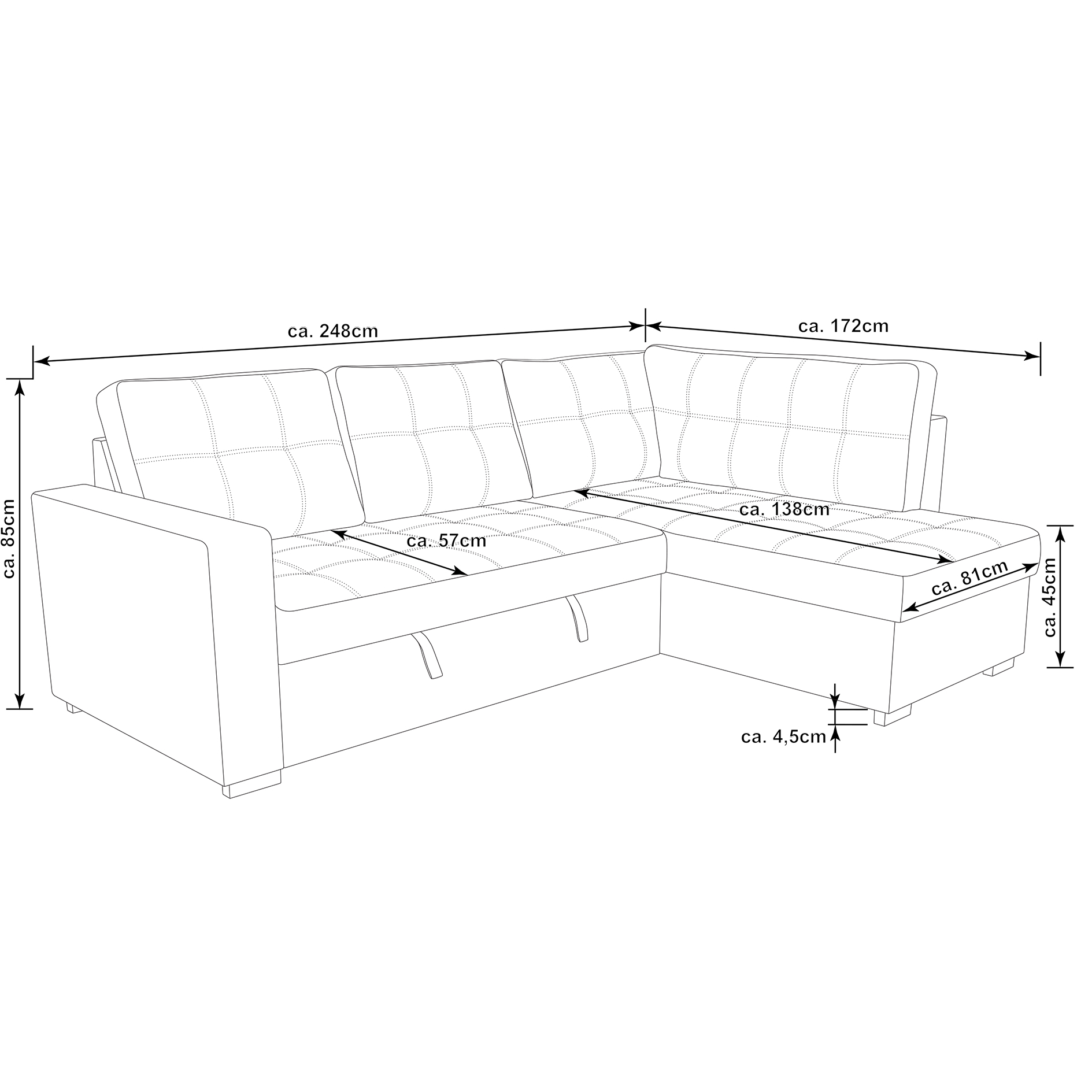 Ecksofa - wintermoss - Liegefunktion - Staukasten - Webstoff