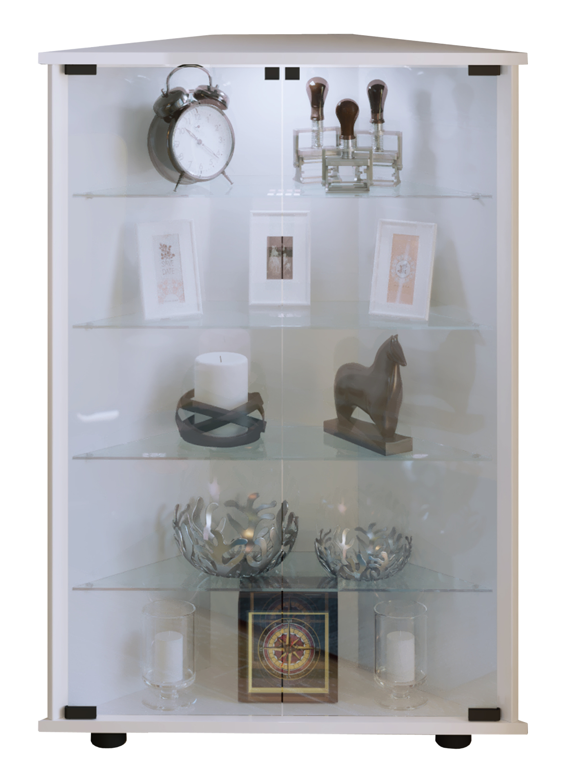 Eckvitrine JECKA - weiß - mit Beleuchtung