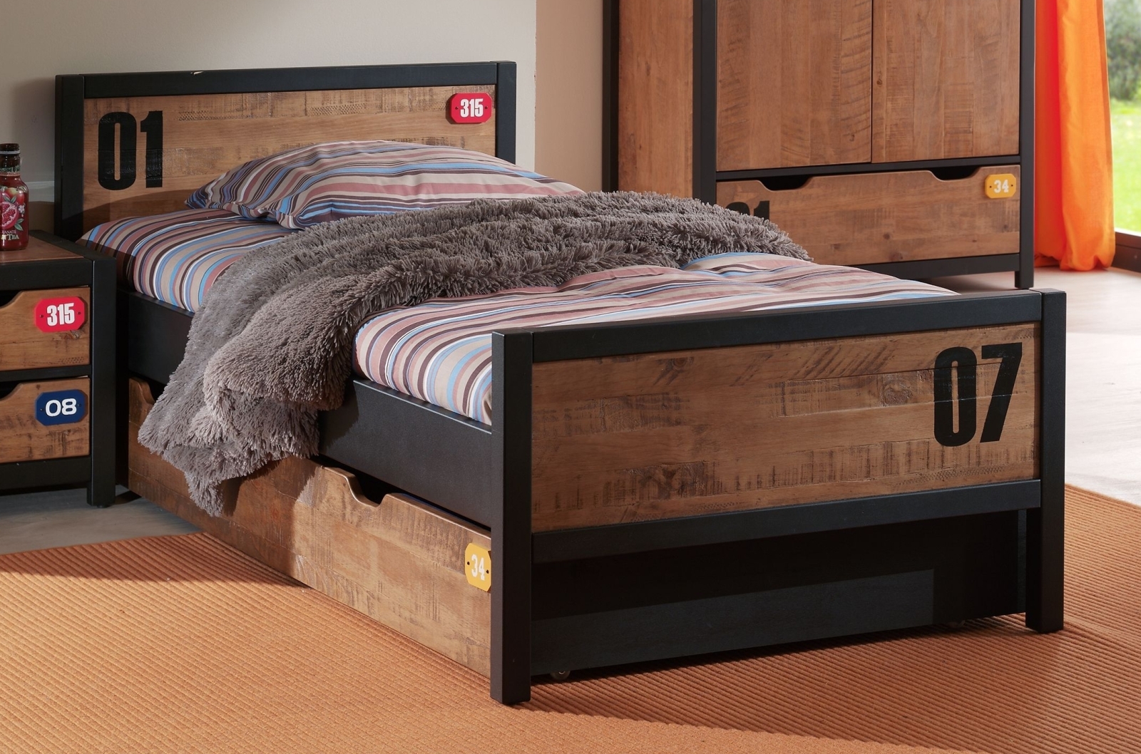 Einzelbett ALEX - teilmassiv - mit Bettschublade & Lattenrost - 90x200 cm