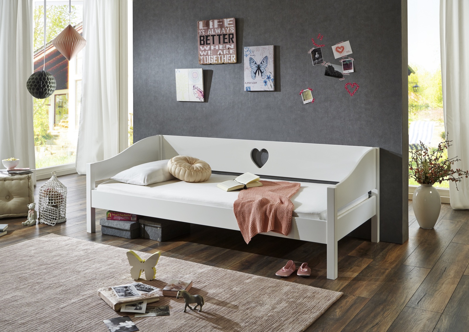 Einzelbett ELSA - weiß - Buche massiv - 90x200 cm