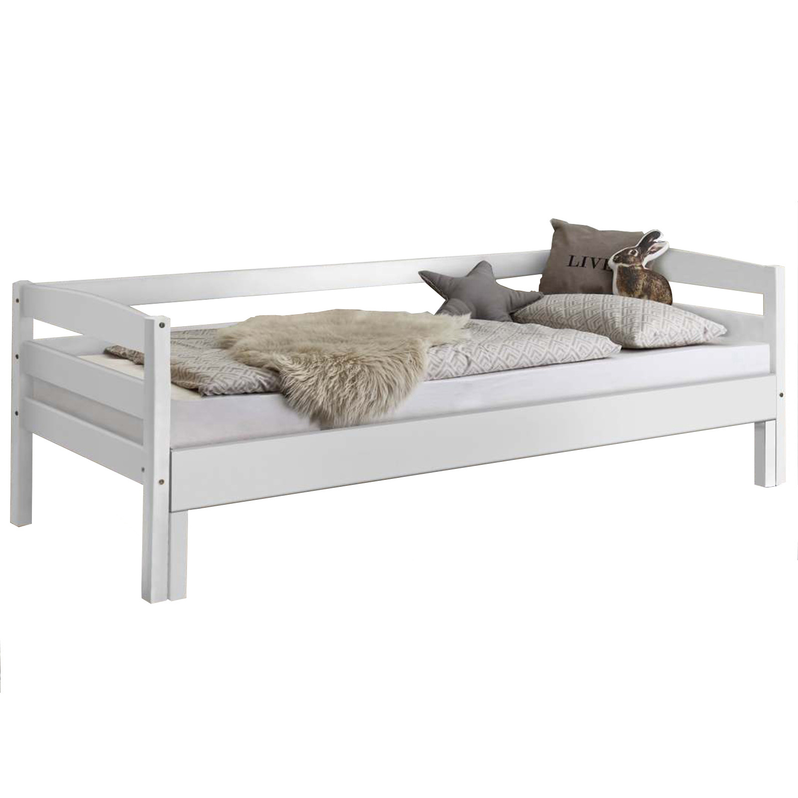 Einzelbett EMILIA - weiß - Buche massiv - erweiterbar