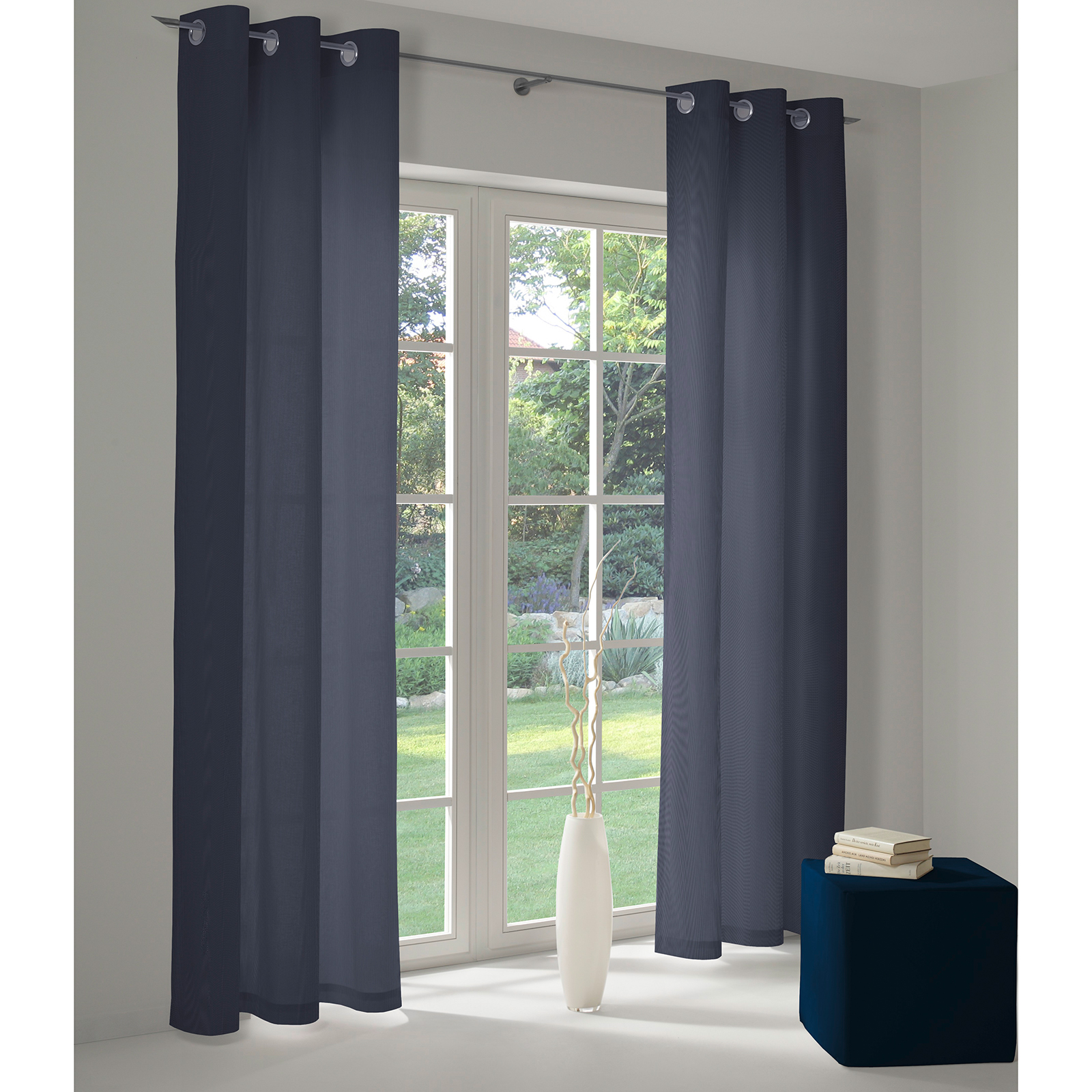 Einzelschal mit Ösen UNI COLLECTION LIGHT - dunkelblau - 145x225 cm