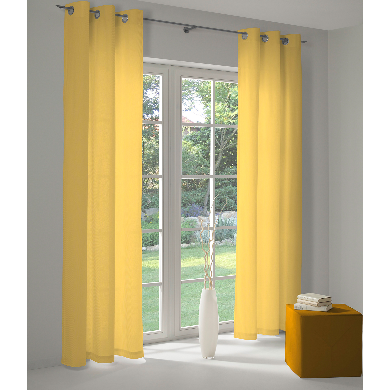 Einzelschal mit Ösen UNI COLLECTION LIGHT - gelb - 145x145 cm