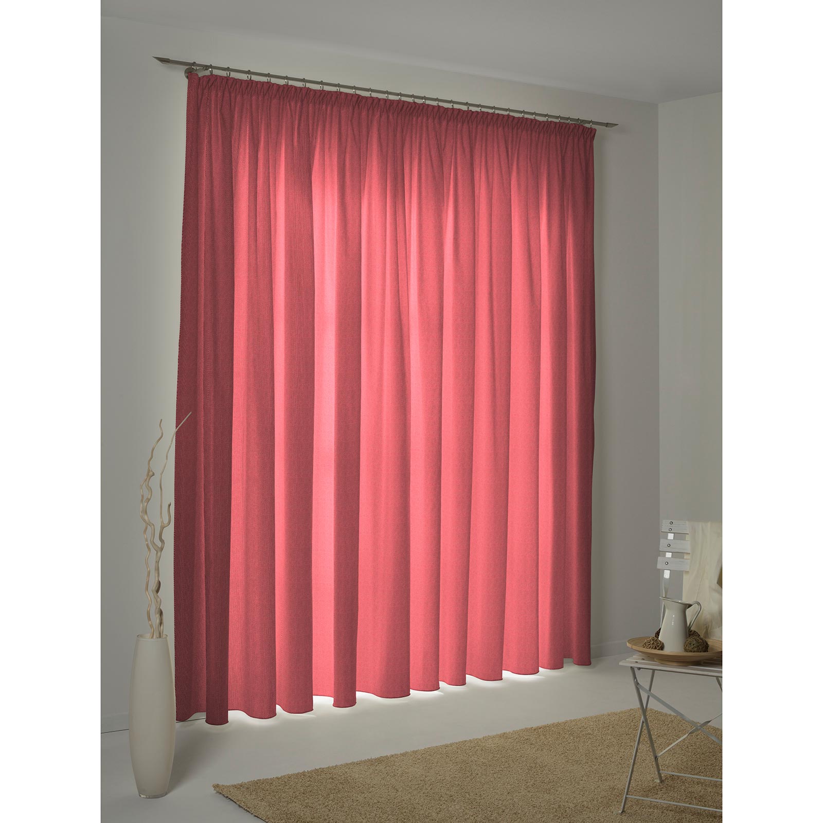 Einzelschal UNI COLLECTION - rot - mit Kräuselband - 175x145 cm