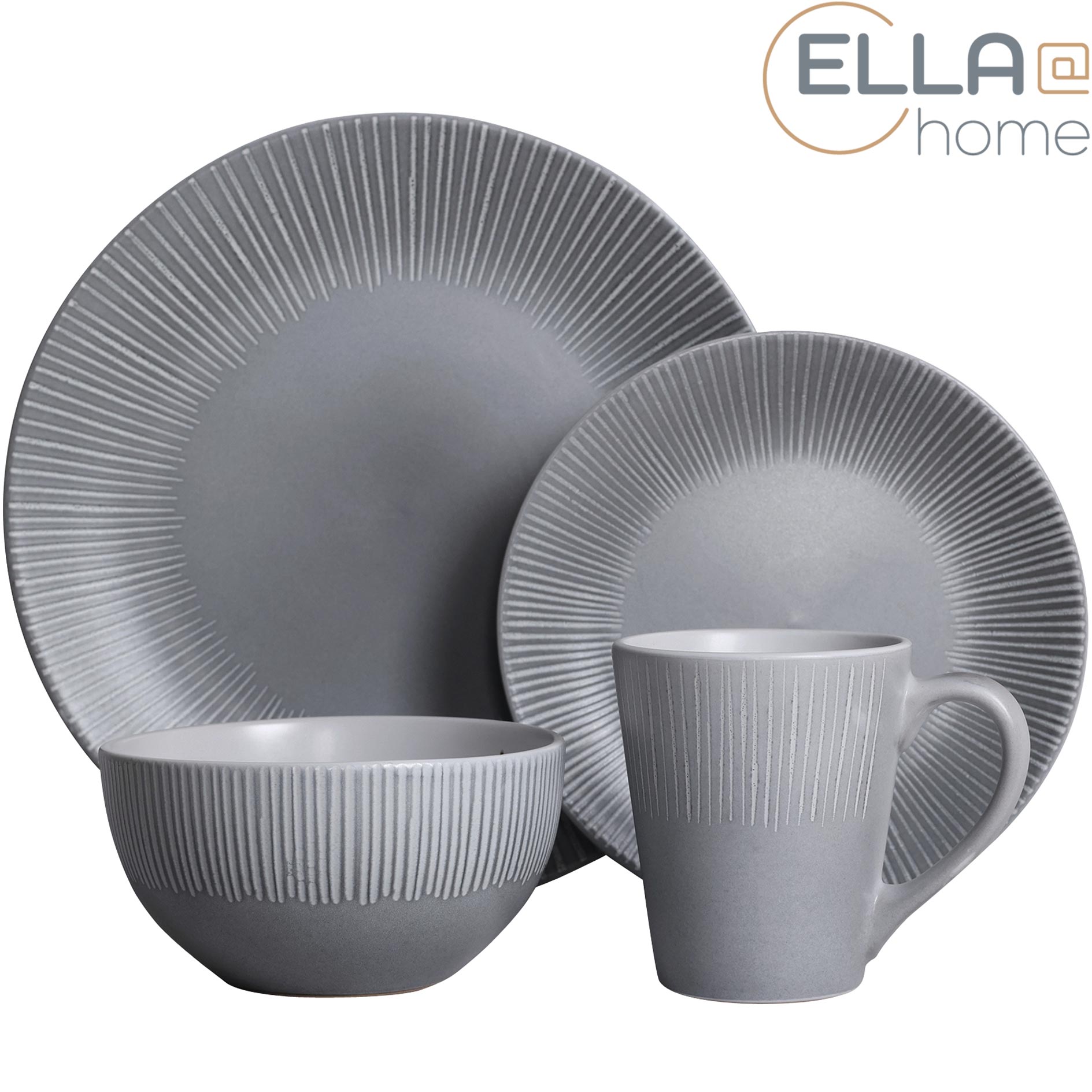 ELLA@home 16-teiliges Tafelservice - grau - geprägt