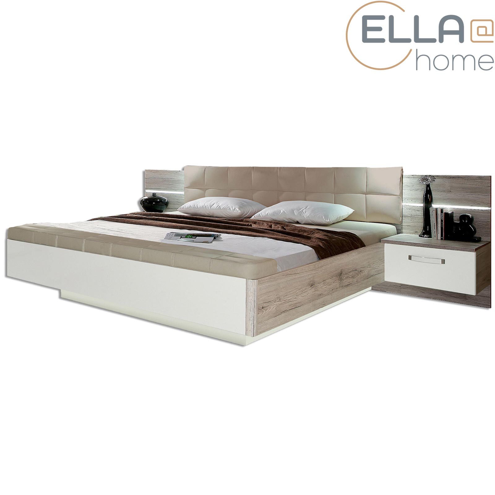 ELLA@home Bettanlage - Sandeiche - weiß Hochglanz - 180x200 cm