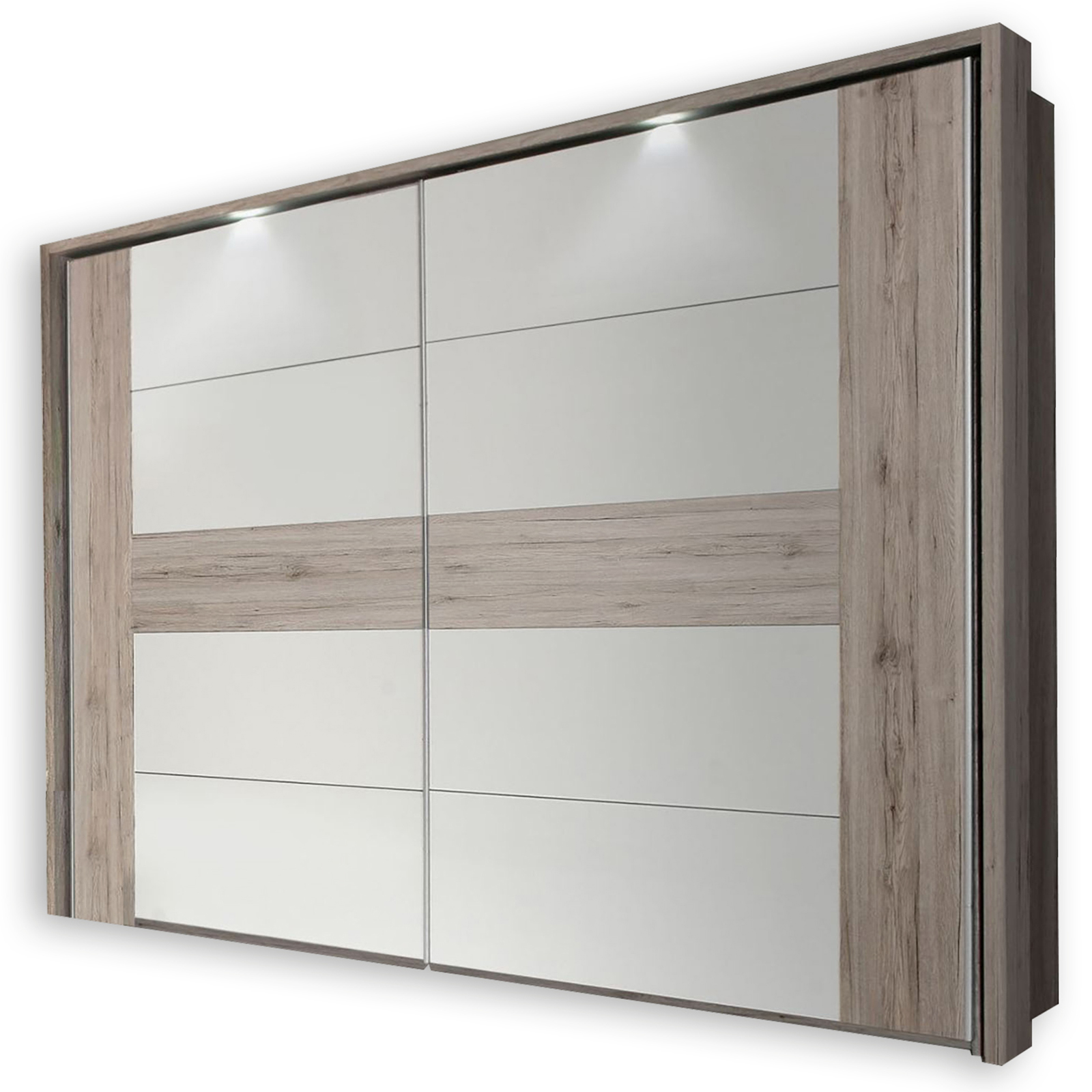 ELLA@home Schwebetürenschrank - Sandeiche - weiß Hochglanz - 2-türig